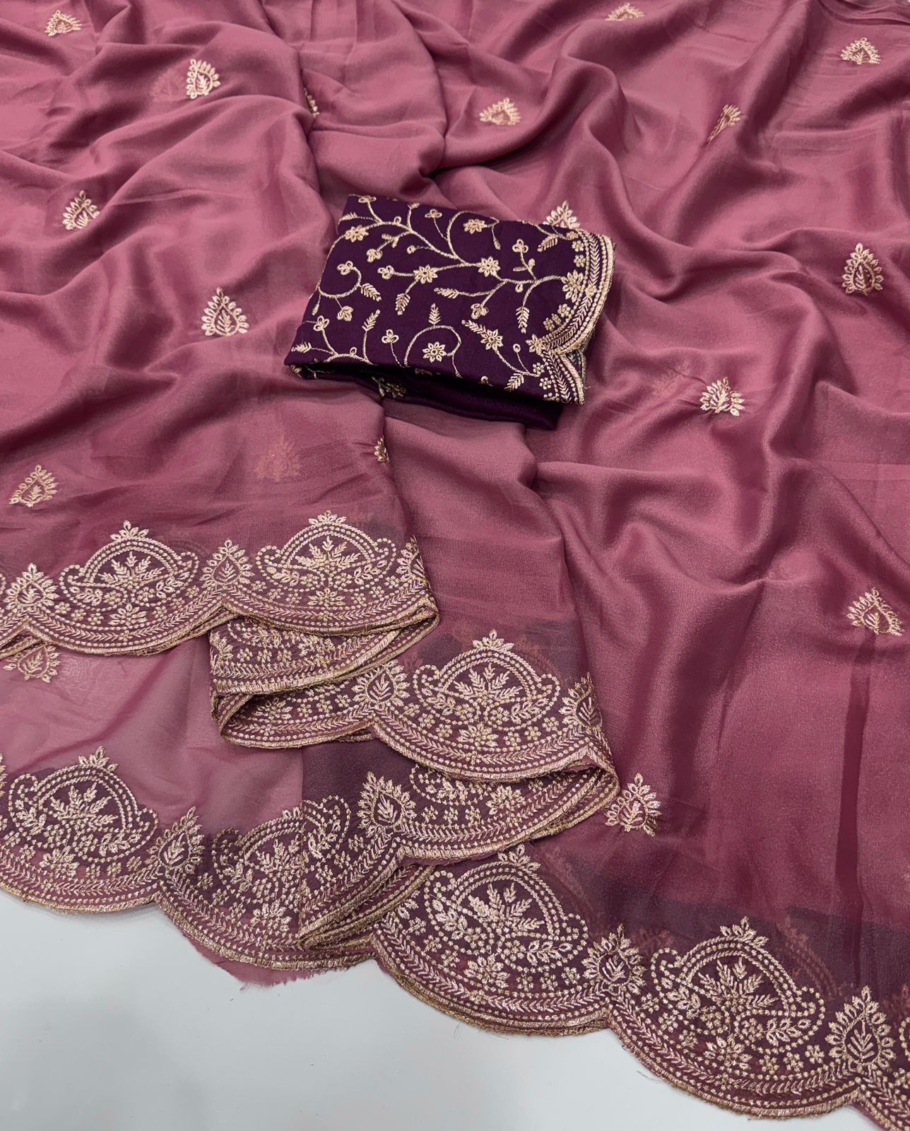 New Arrival Star Georgette Saree with Multi Embroidery Work & Running Blouse ✨