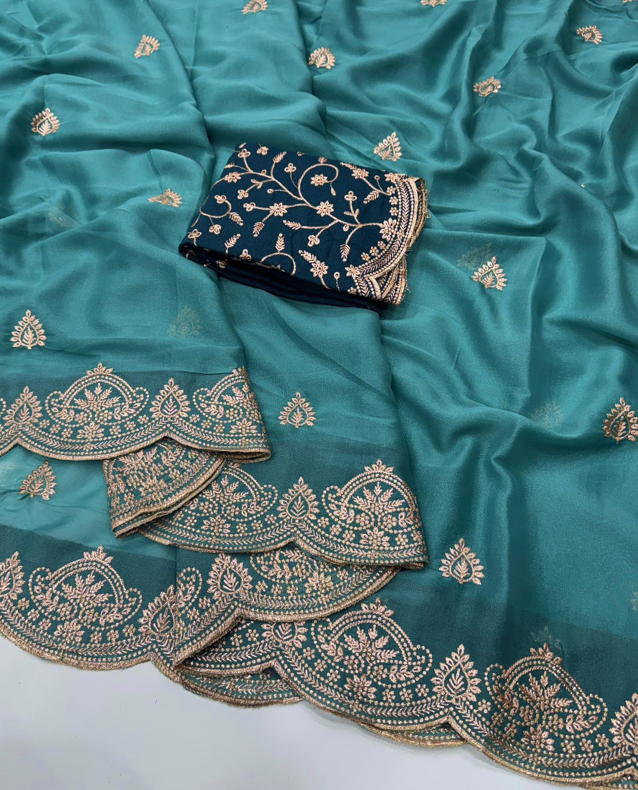 New Arrival Star Georgette Saree with Multi Embroidery Work & Running Blouse ✨