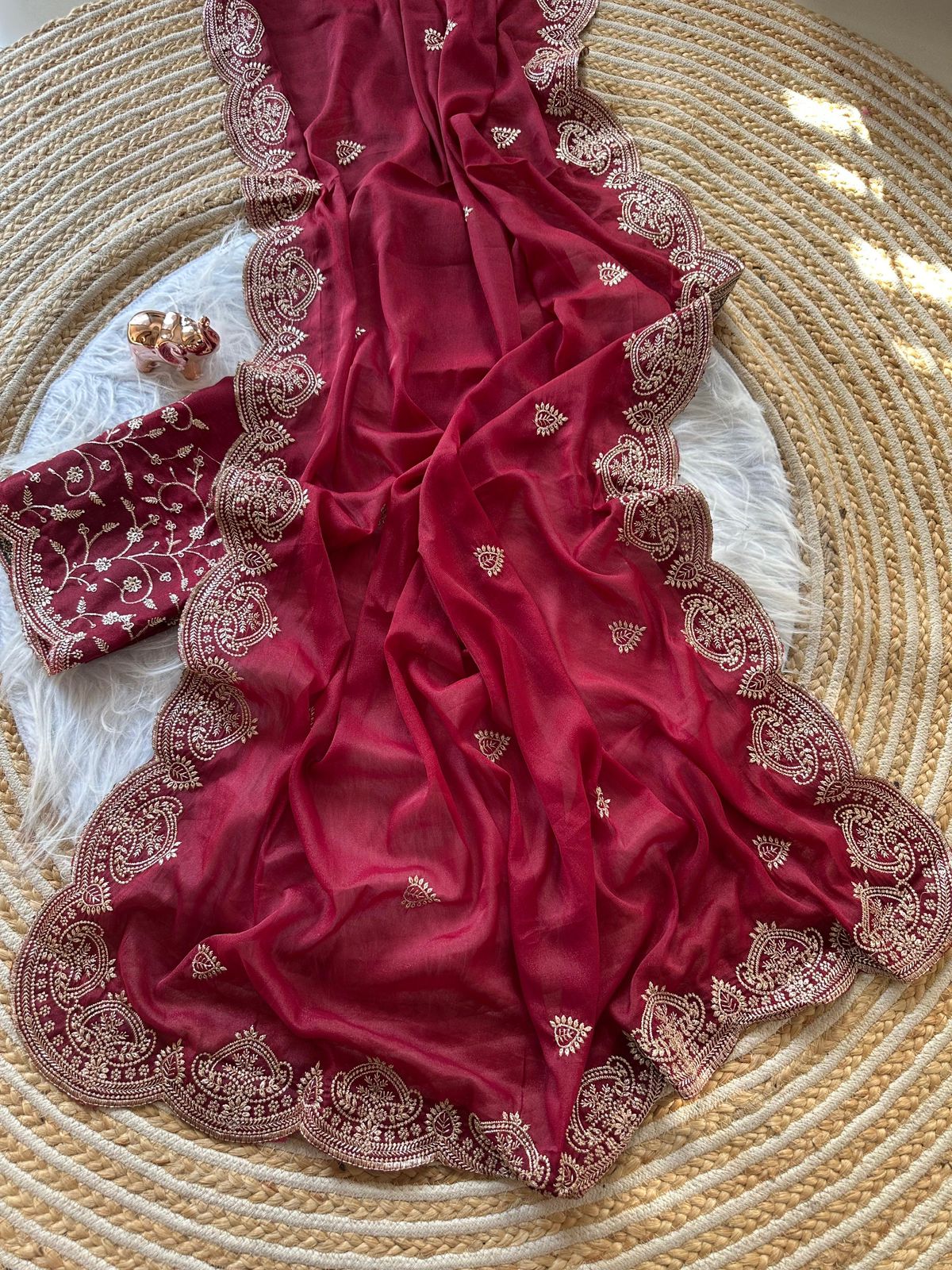 New Arrival Star Georgette Saree with Multi Embroidery Work & Running Blouse ✨