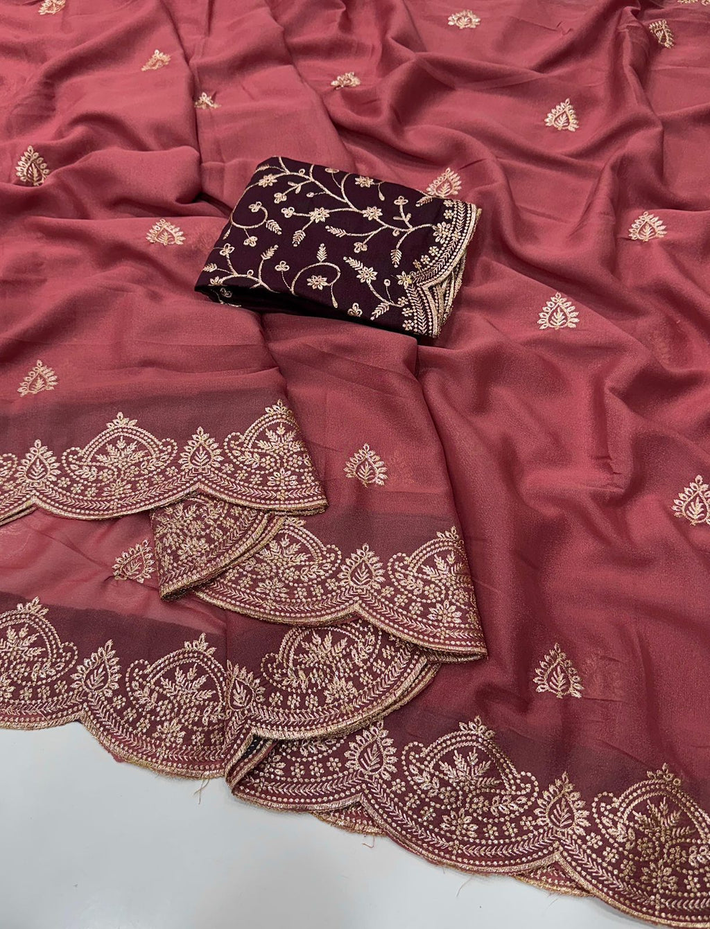 New Arrival Star Georgette Saree with Multi Embroidery Work & Running Blouse ✨