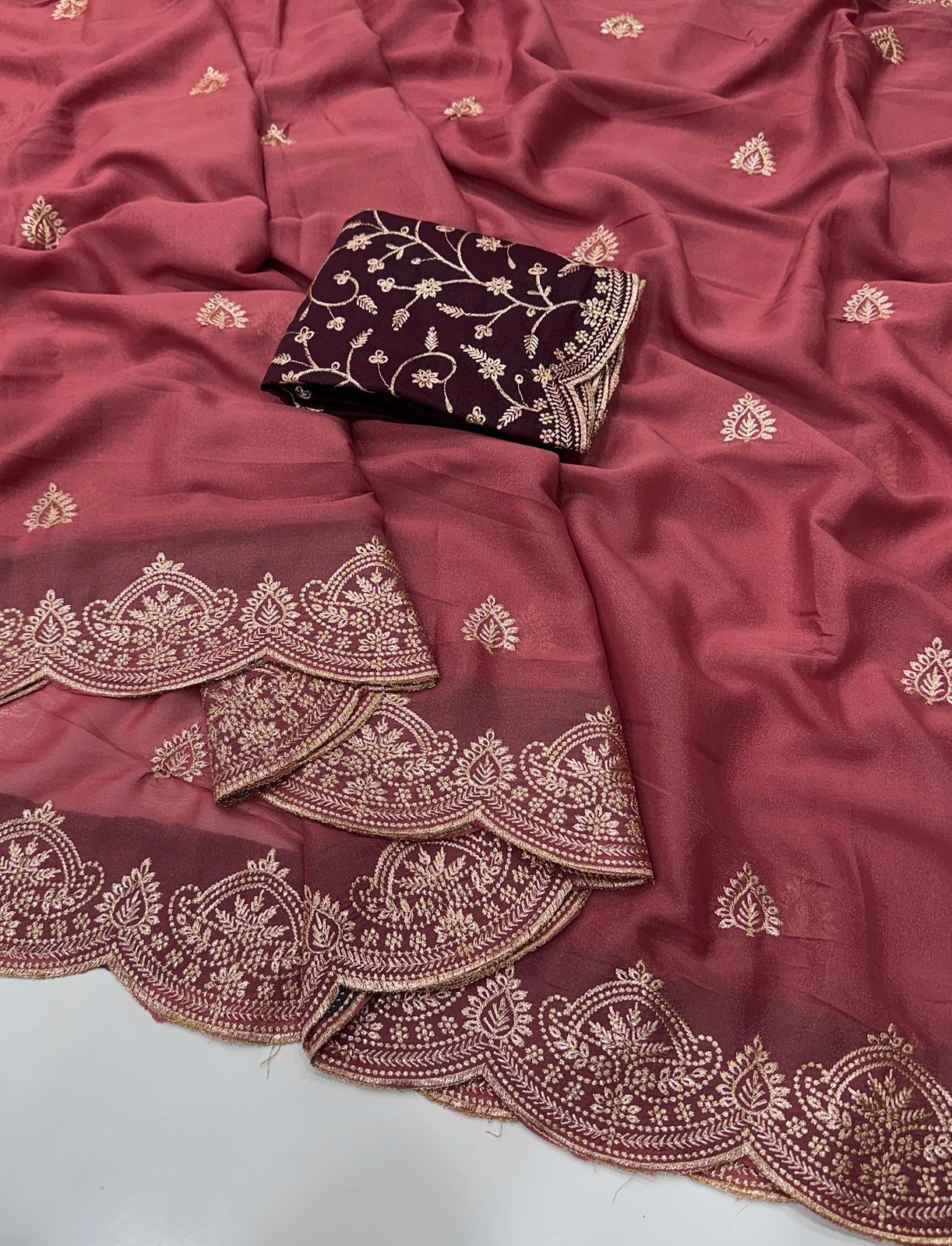 New Arrival Star Georgette Saree with Multi Embroidery Work & Running Blouse ✨
