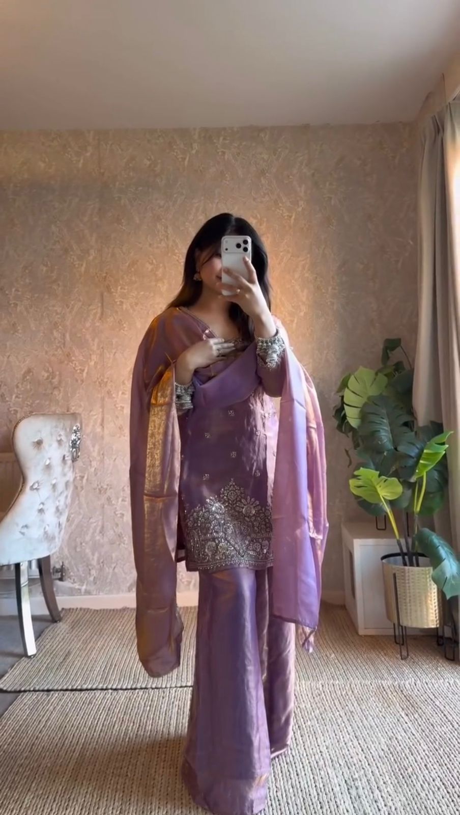 Premium Fendy Silk Kurta Plazo Set with Sequins Work & Designer Dupatta ✨