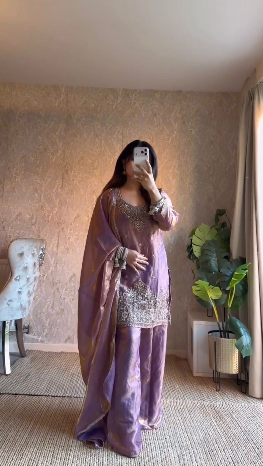 Premium Fendy Silk Kurta Plazo Set with Sequins Work & Designer Dupatta ✨