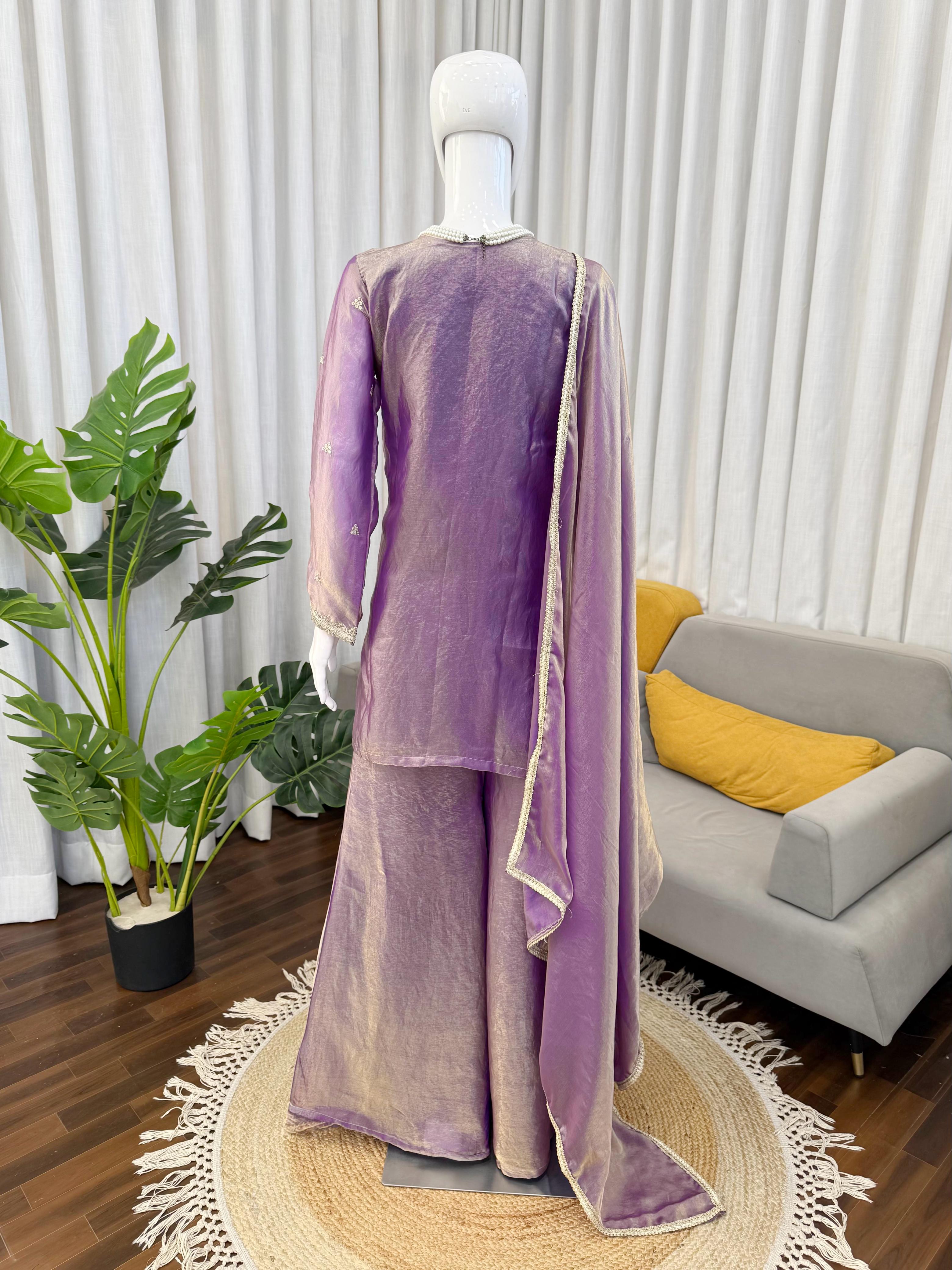 Premium Fendy Silk Kurta Plazo Set with Sequins Work & Designer Dupatta ✨