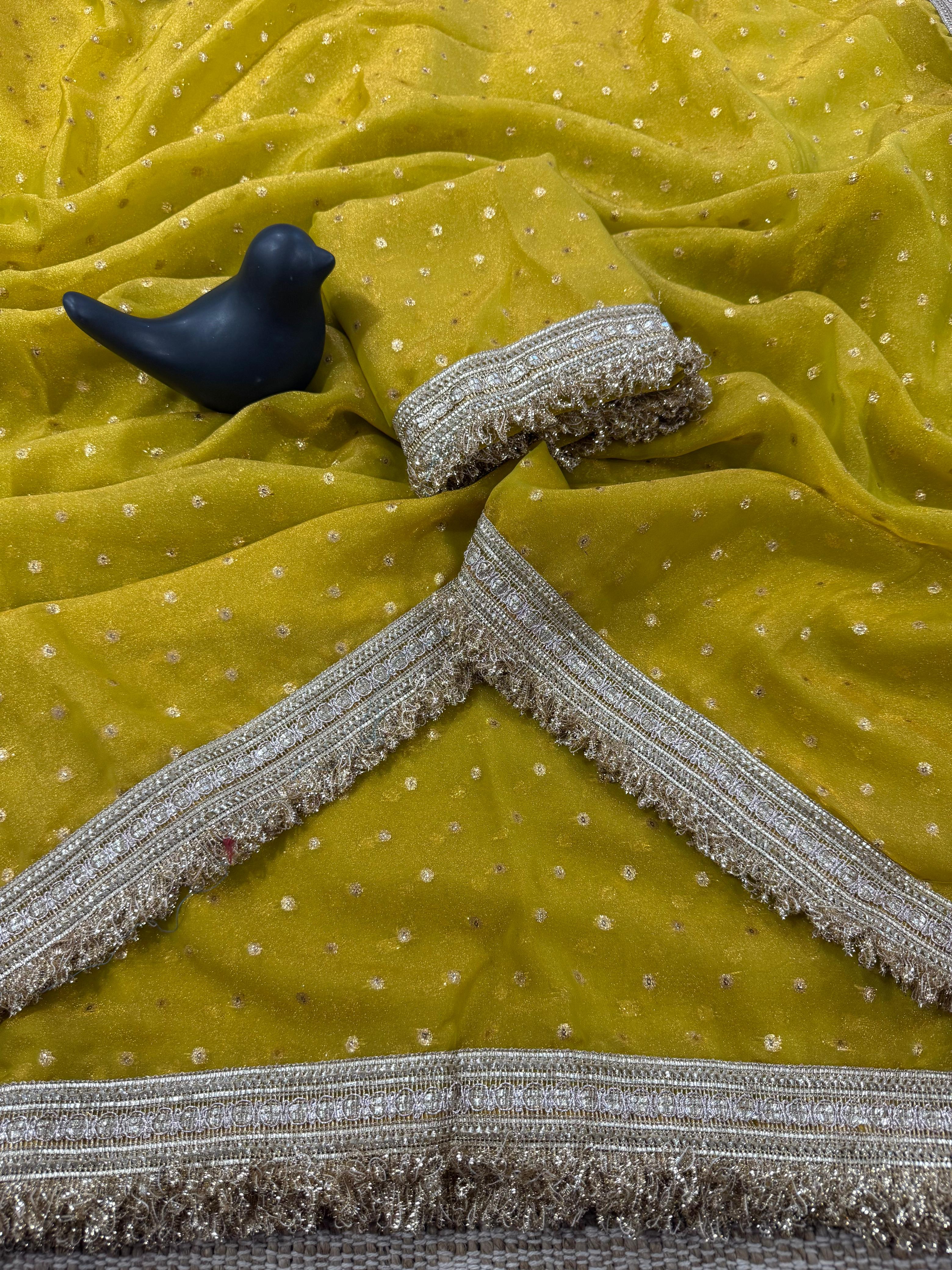 Premium NC Moss Satin Saree with Maharani Big Border & Running Blouse ✨
