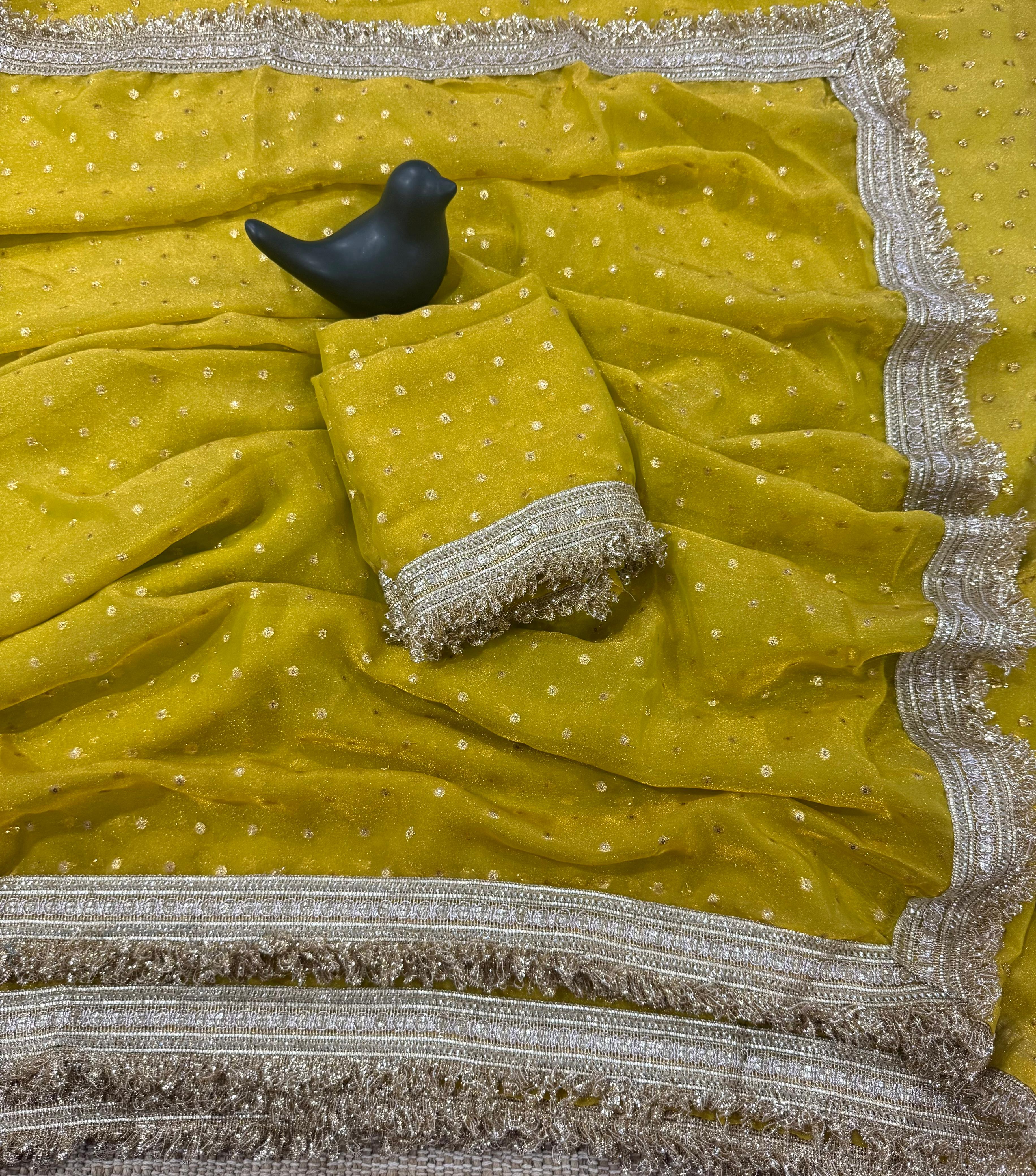 Premium NC Moss Satin Saree with Maharani Big Border & Running Blouse ✨