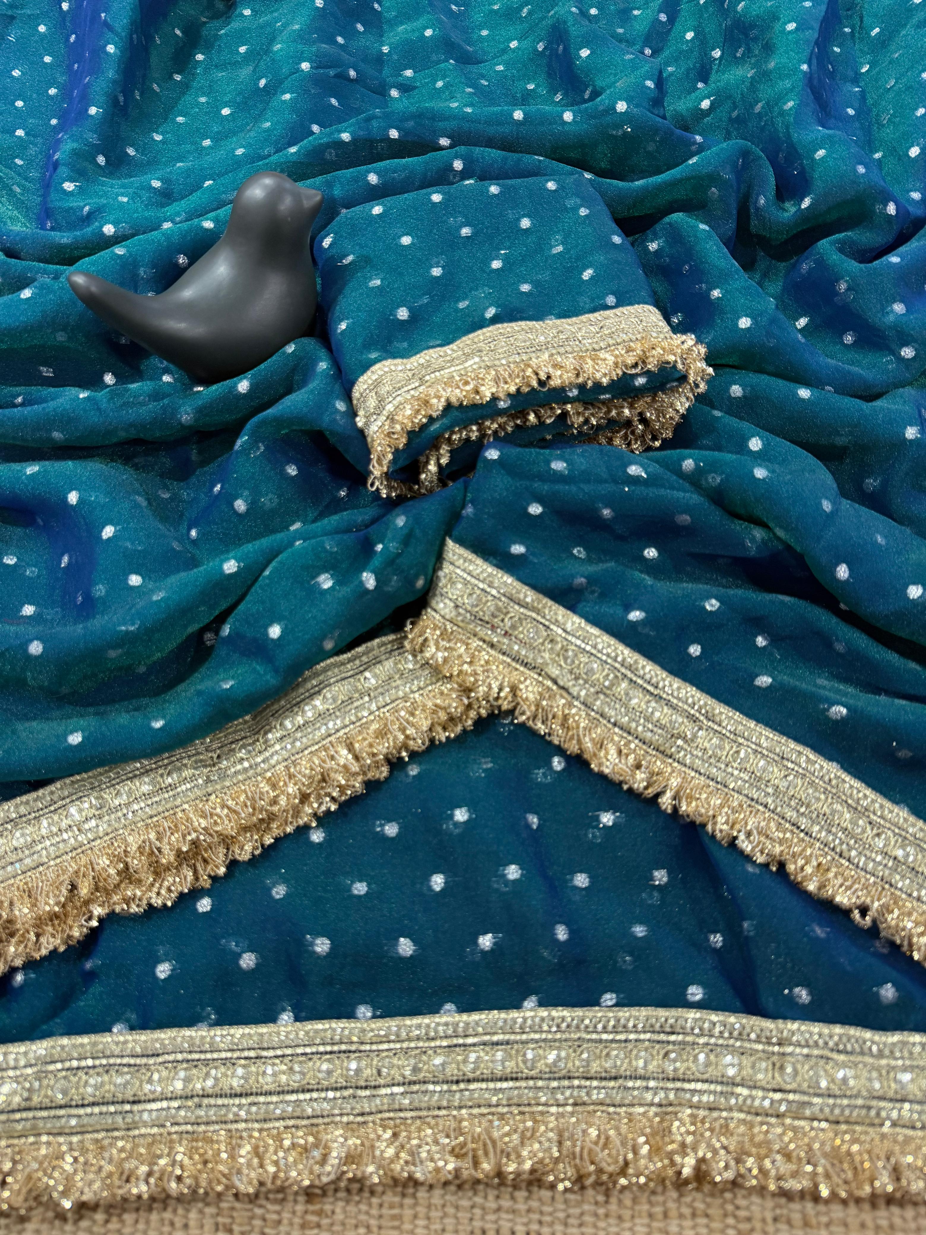 Premium NC Moss Satin Saree with Maharani Big Border & Running Blouse ✨