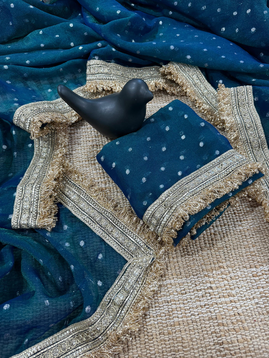 Premium NC Moss Satin Saree with Maharani Big Border & Running Blouse ✨
