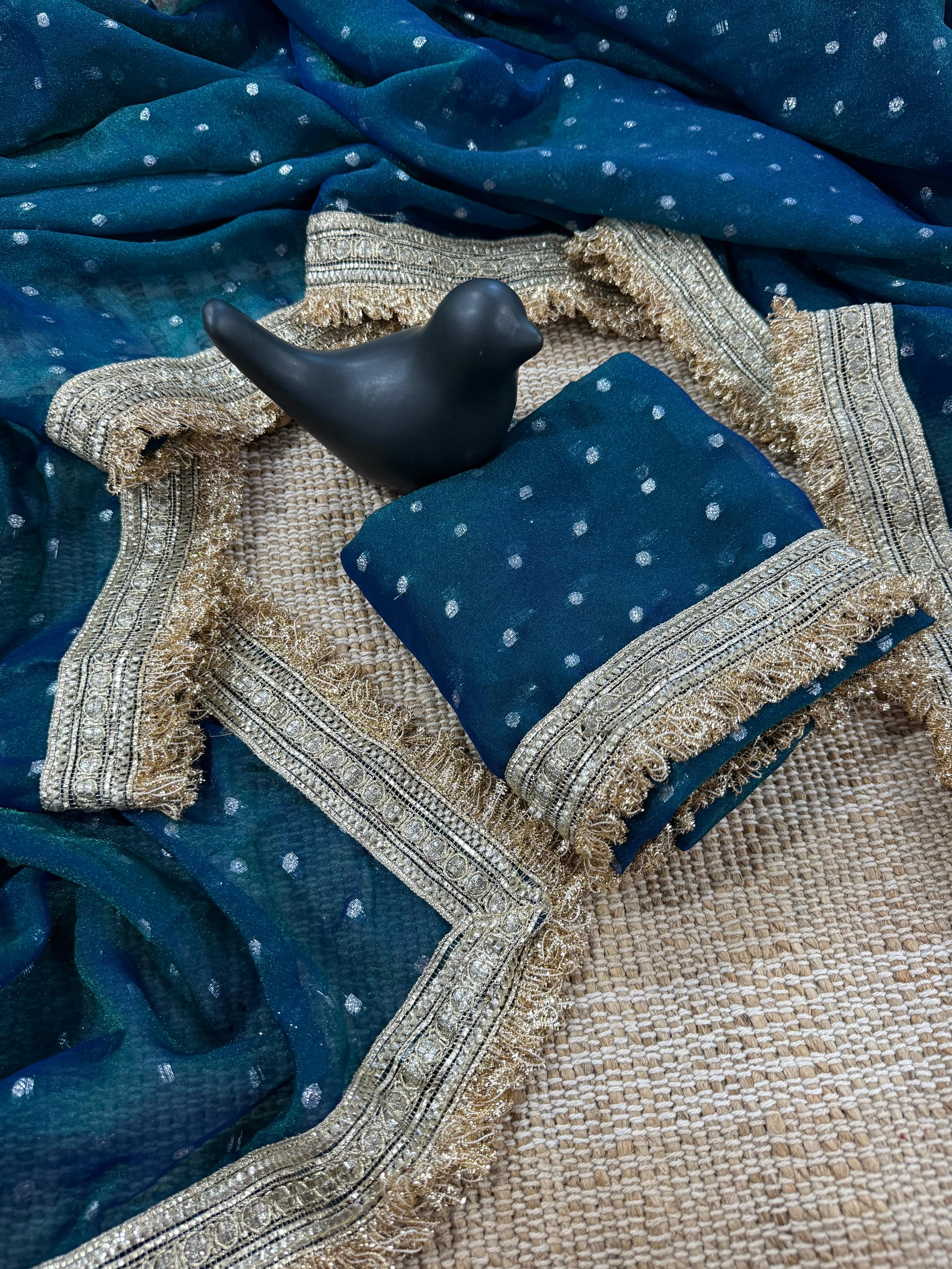 Premium NC Moss Satin Saree with Maharani Big Border & Running Blouse ✨