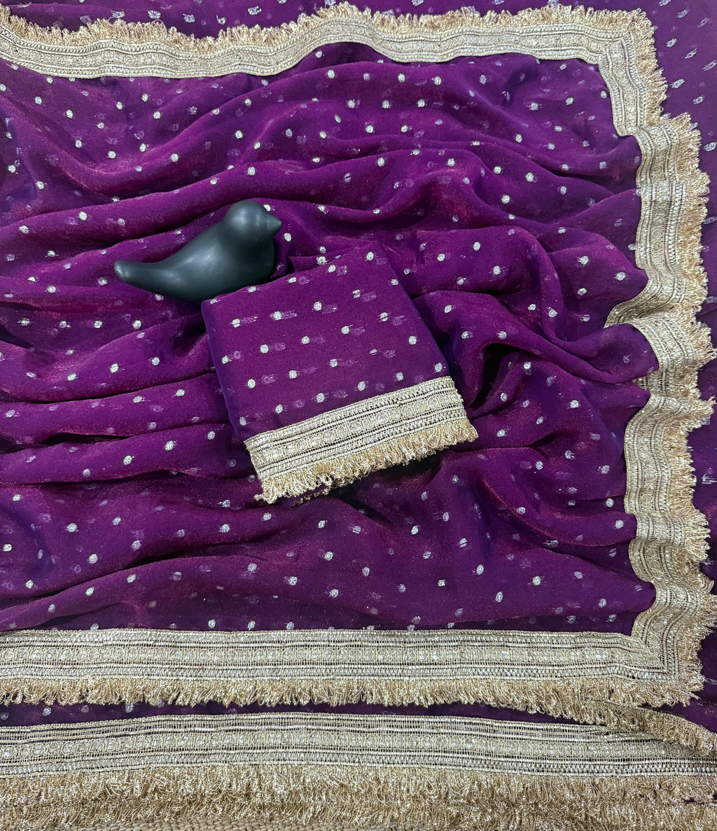Premium NC Moss Satin Saree with Maharani Big Border & Running Blouse ✨