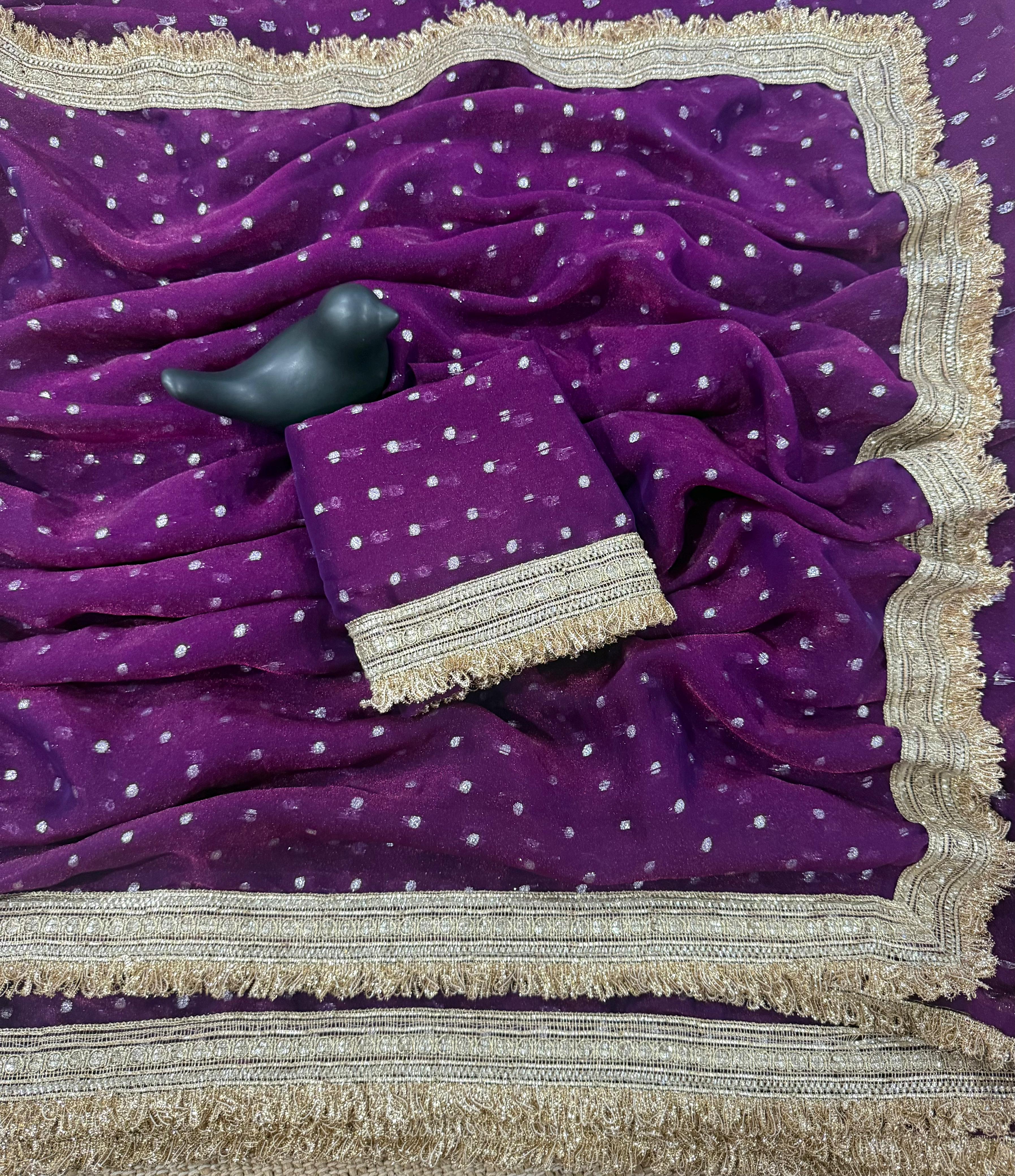 Premium NC Moss Satin Saree with Maharani Big Border & Running Blouse ✨