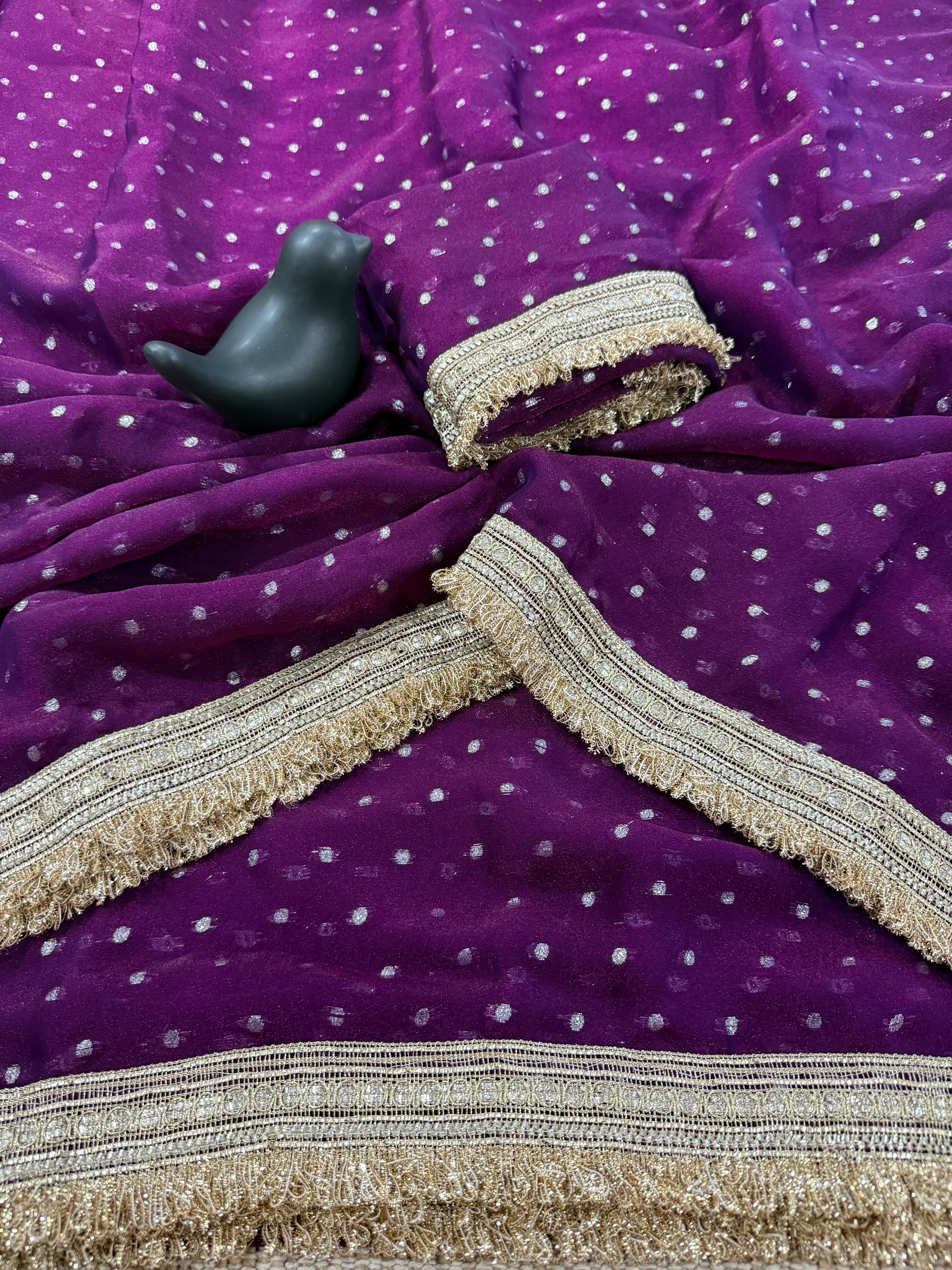 Premium NC Moss Satin Saree with Maharani Big Border & Running Blouse ✨