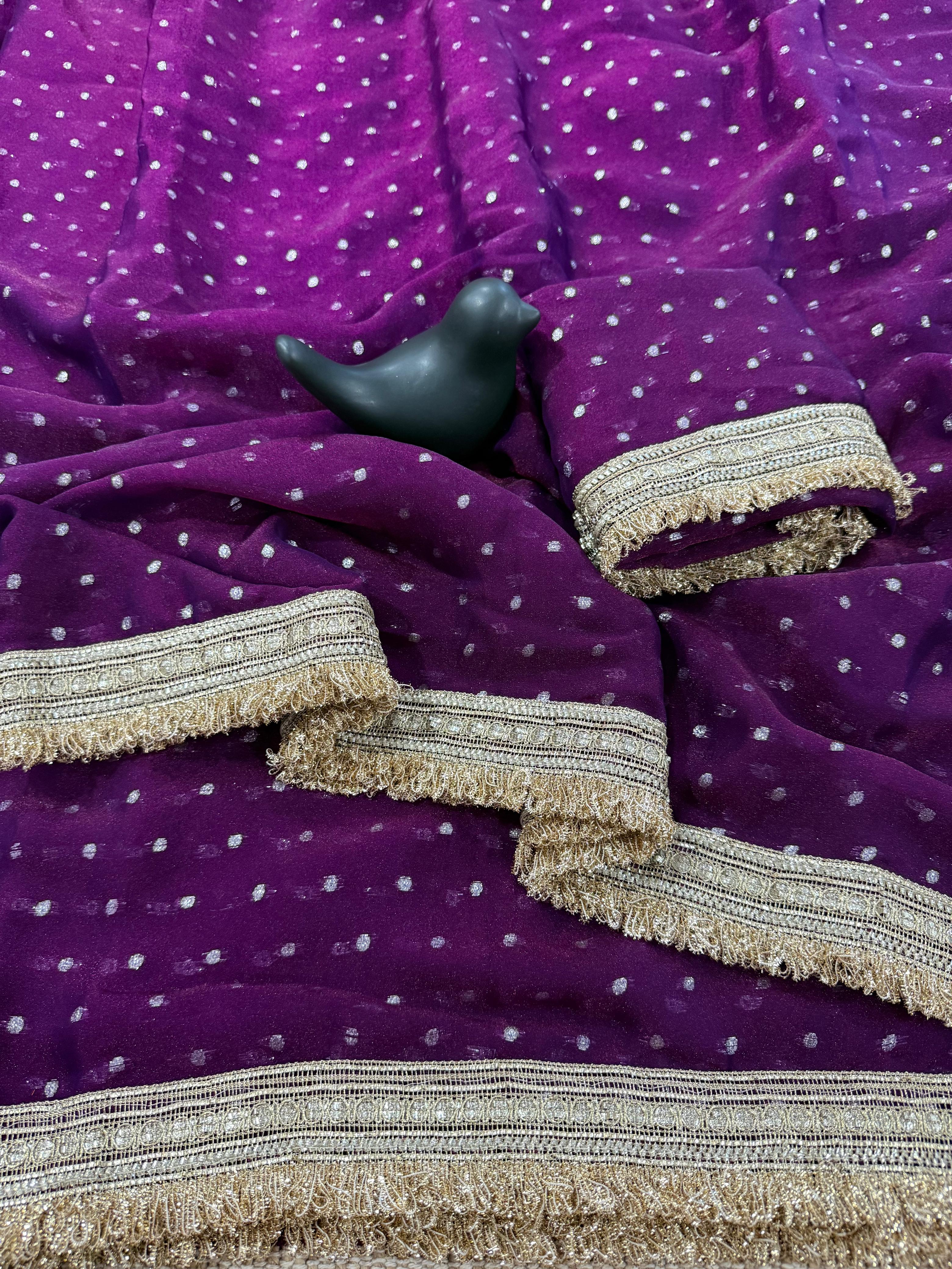 Premium NC Moss Satin Saree with Maharani Big Border & Running Blouse ✨