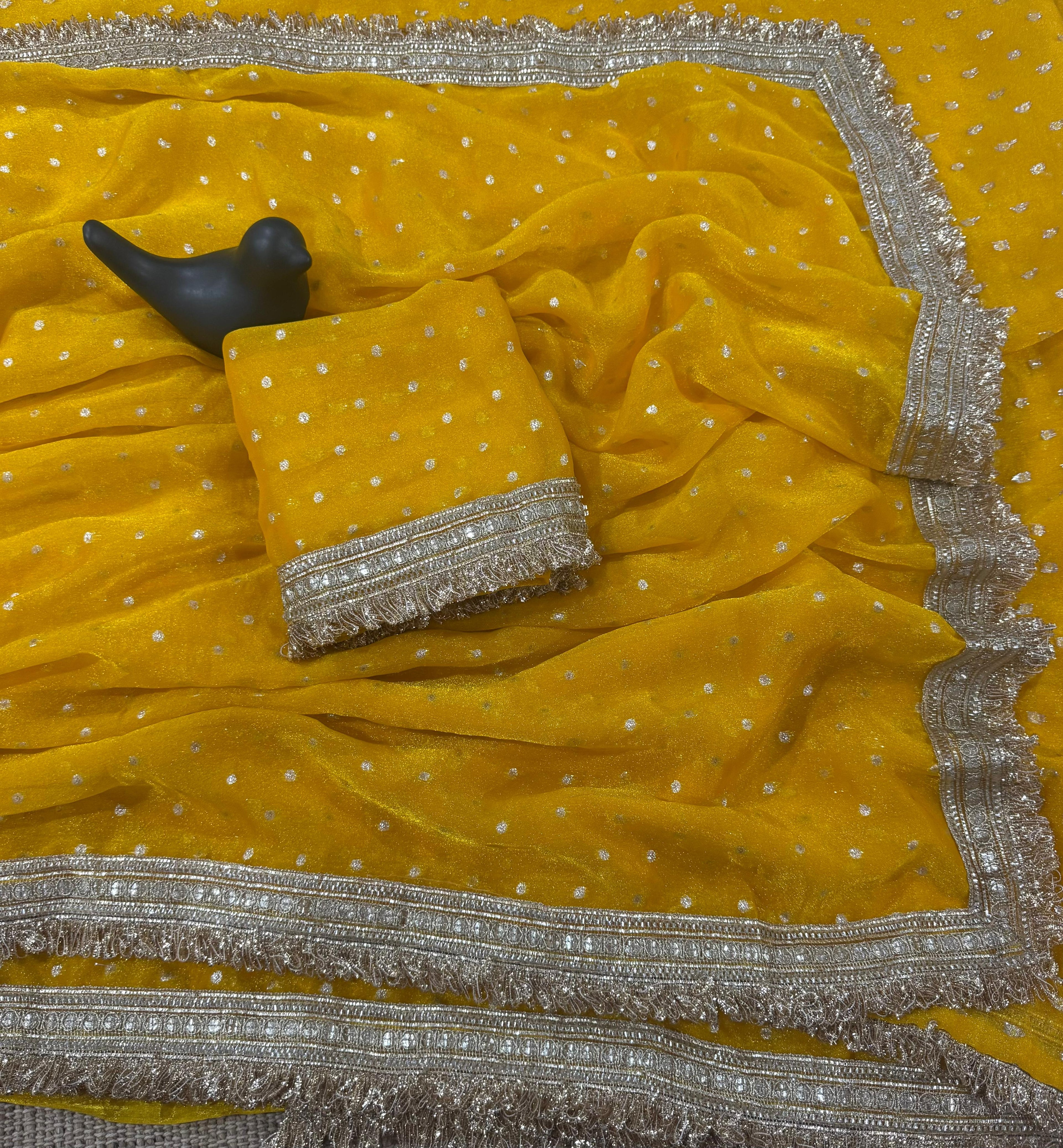 Premium NC Moss Satin Saree with Maharani Big Border & Running Blouse ✨