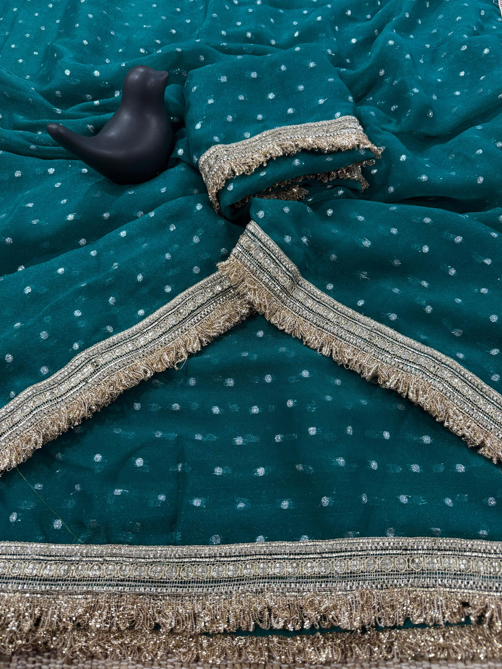 Premium NC Moss Satin Saree with Maharani Big Border & Running Blouse ✨