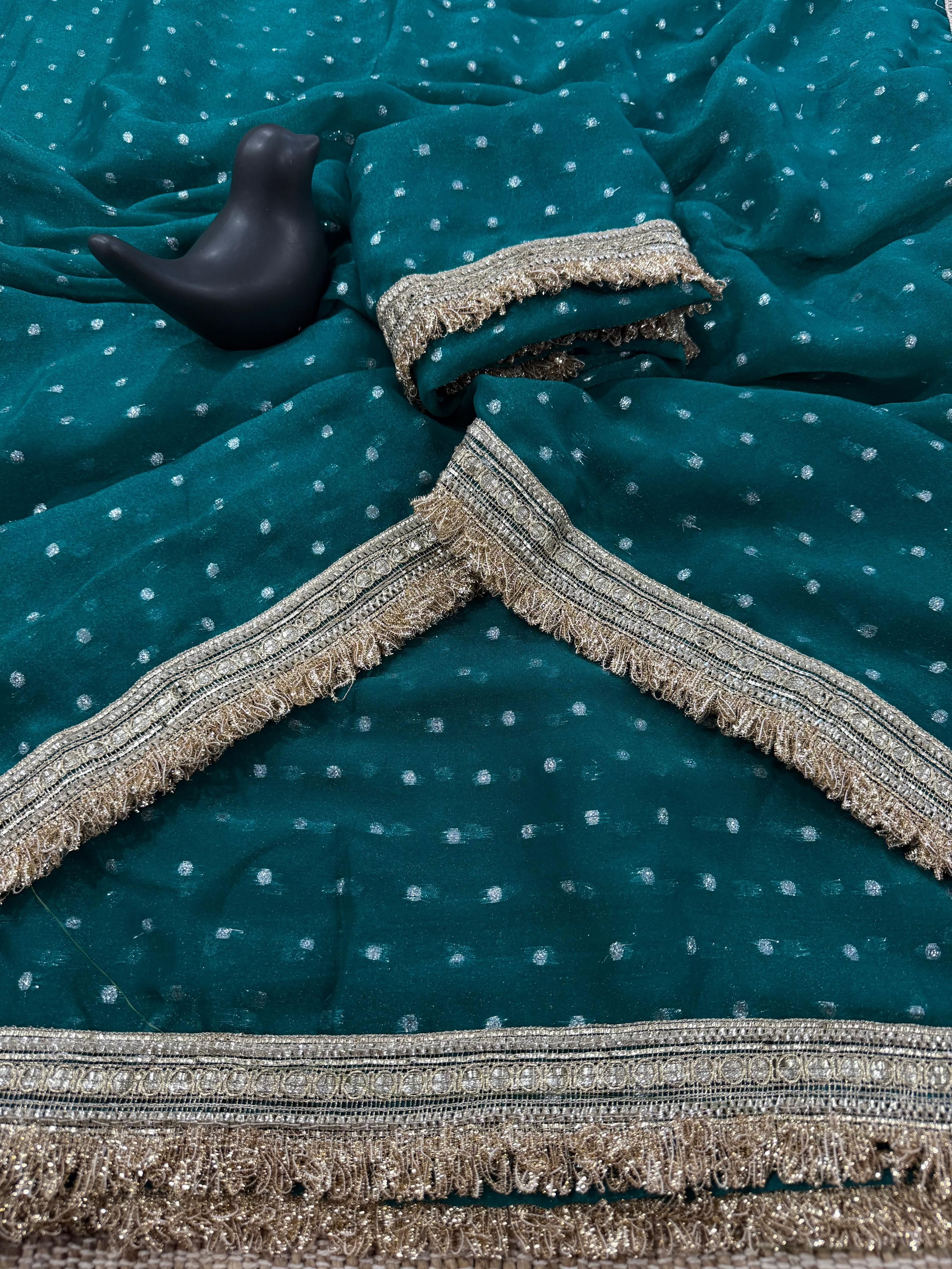 Premium NC Moss Satin Saree with Maharani Big Border & Running Blouse ✨