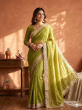 Premium NC Moss Satin Saree with Maharani Big Border & Running Blouse ✨