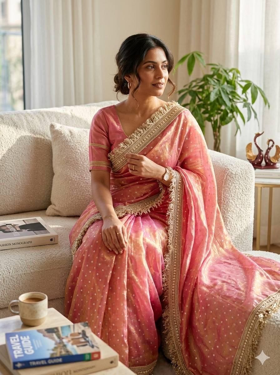 Premium NC Moss Satin Saree with Maharani Big Border & Running Blouse ✨