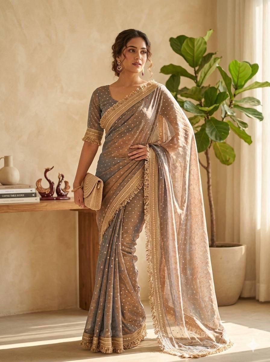 Premium NC Moss Satin Saree with Maharani Big Border & Running Blouse ✨
