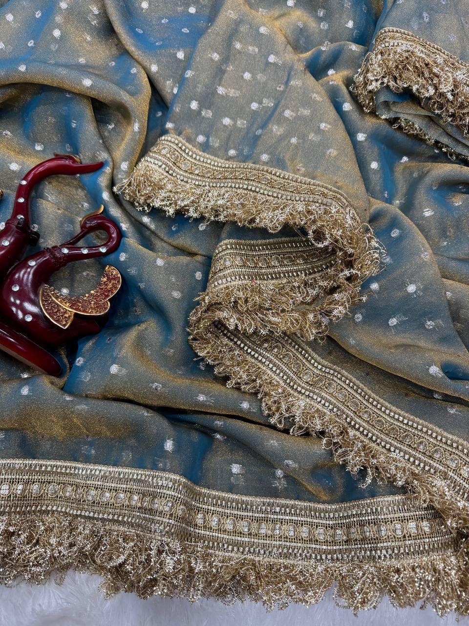 Premium NC Moss Satin Saree with Maharani Big Border & Running Blouse ✨