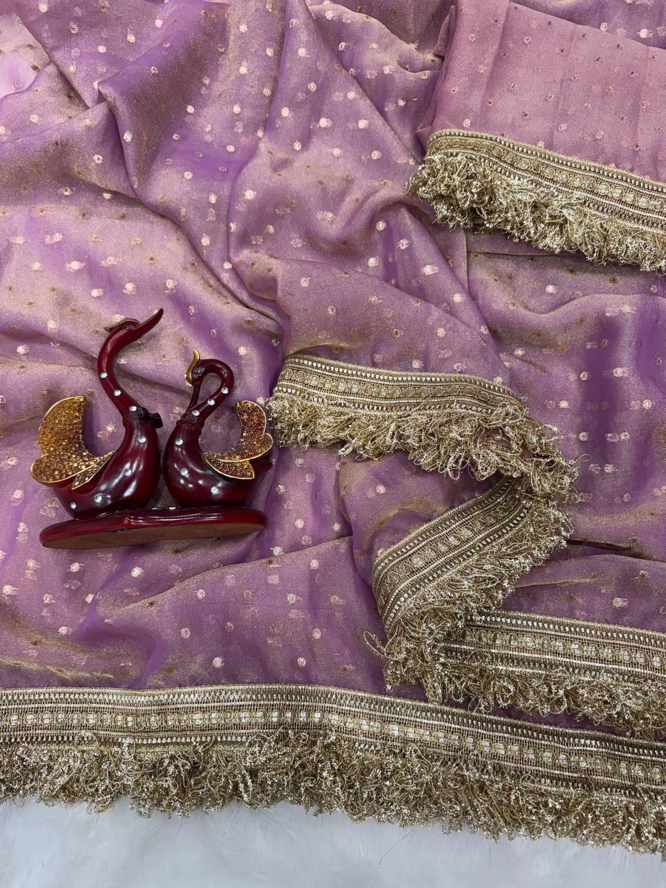 Premium NC Moss Satin Saree with Maharani Big Border & Running Blouse ✨