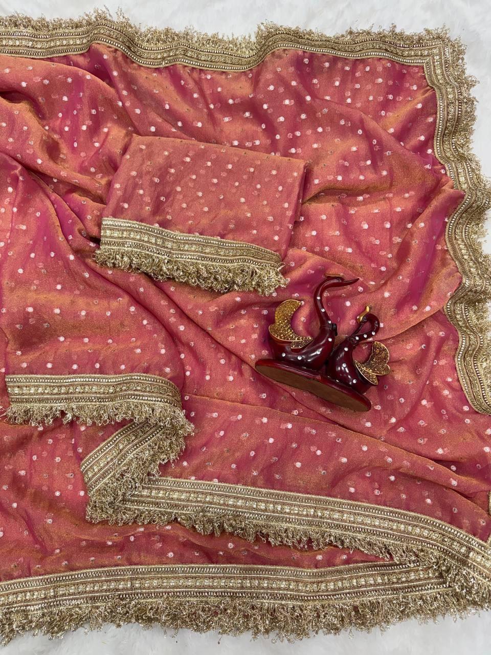 Premium NC Moss Satin Saree with Maharani Big Border & Running Blouse ✨