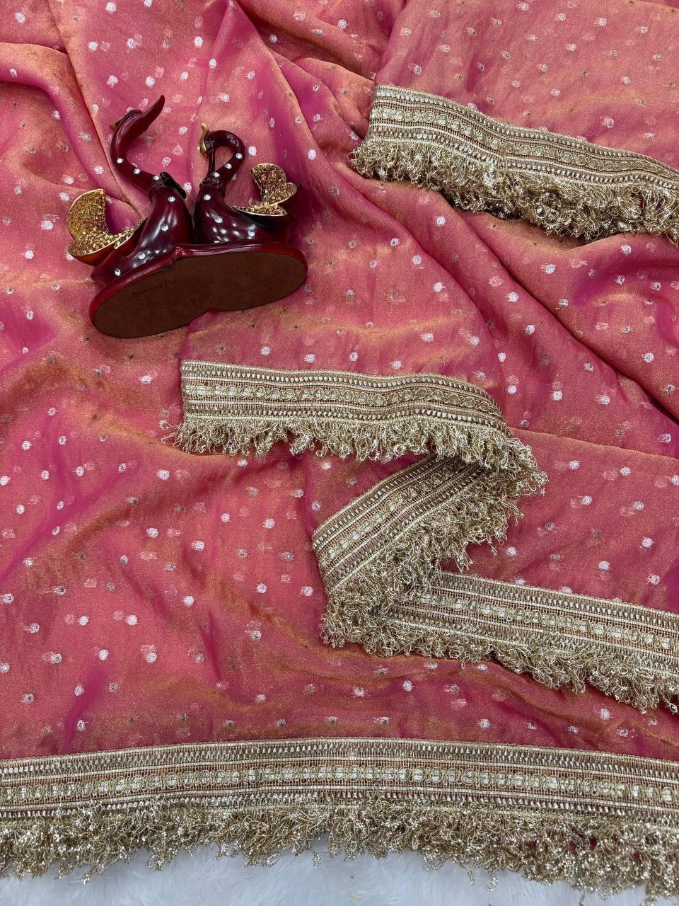 Premium NC Moss Satin Saree with Maharani Big Border & Running Blouse ✨