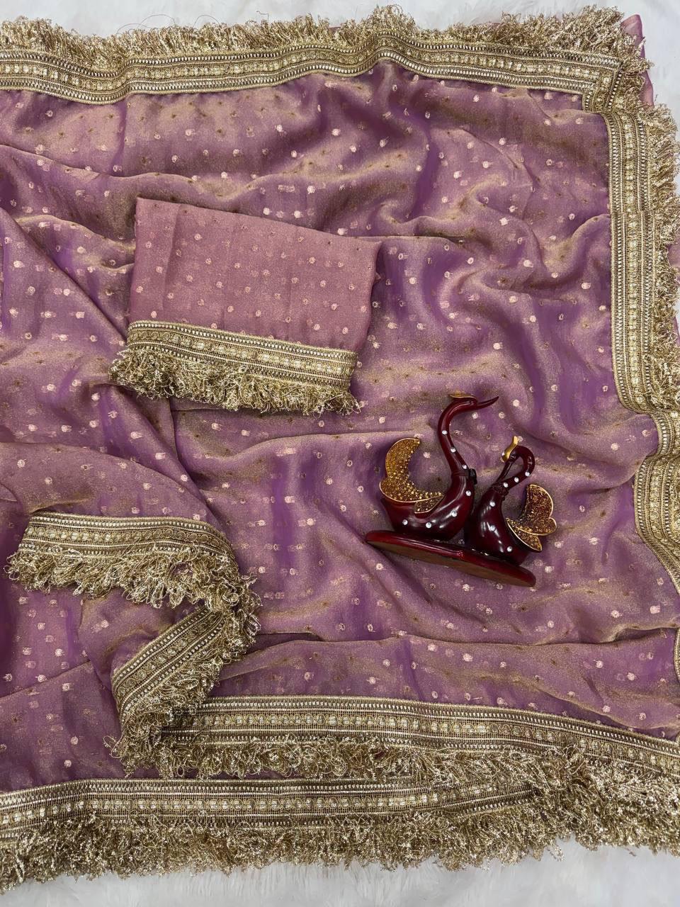Premium NC Moss Satin Saree with Maharani Big Border & Running Blouse ✨