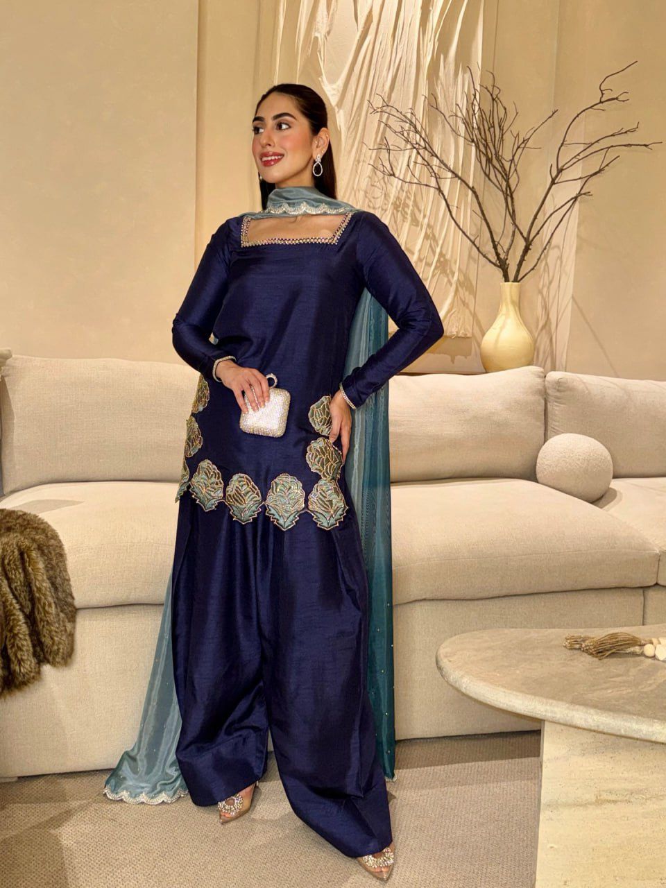 Premium Natural Crepe Kurta with Farshi Salwar & Chinon Silk Designer Dupatta ✨