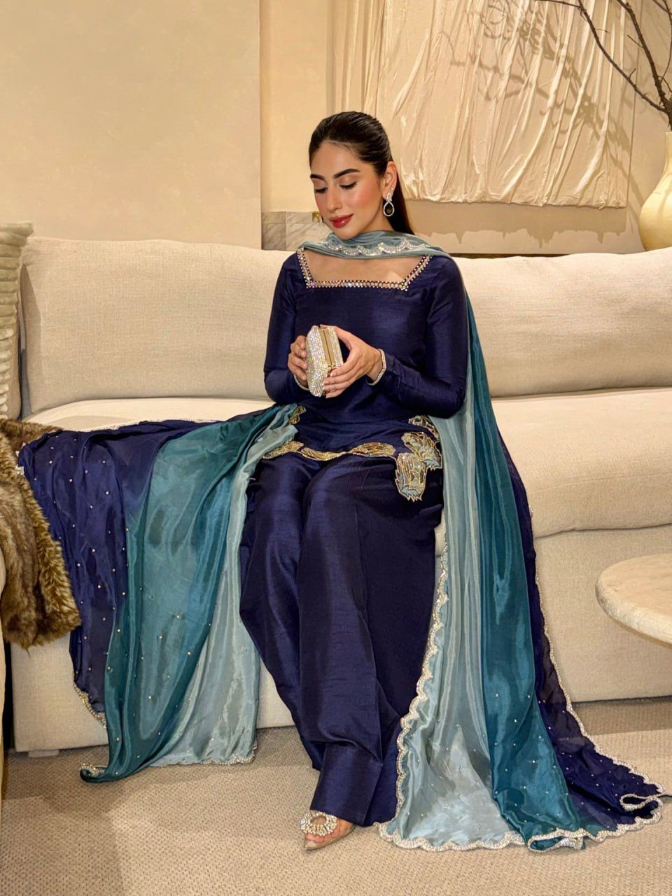 Premium Natural Crepe Kurta with Farshi Salwar & Chinon Silk Designer Dupatta ✨