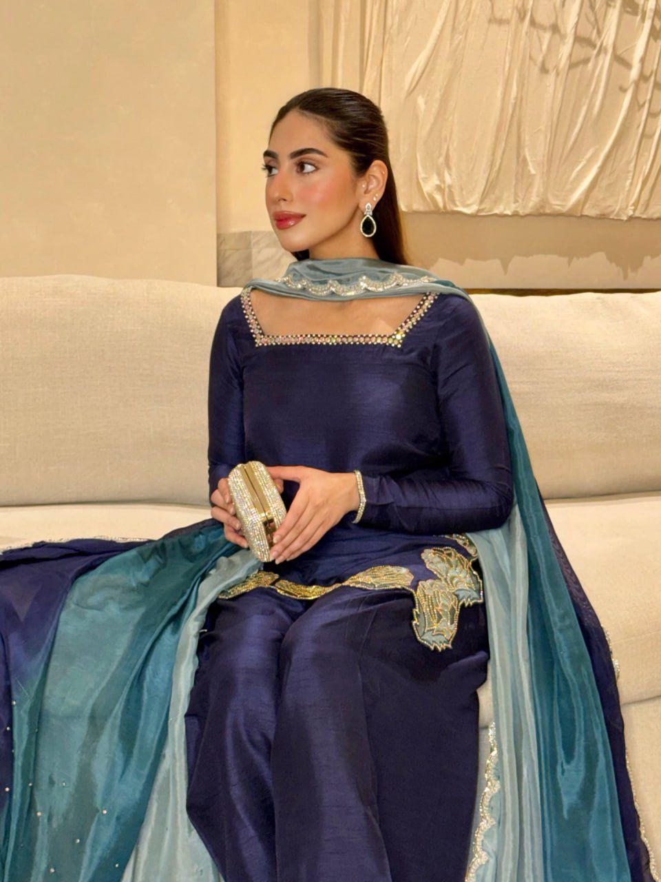 Premium Natural Crepe Kurta with Farshi Salwar & Chinon Silk Designer Dupatta ✨