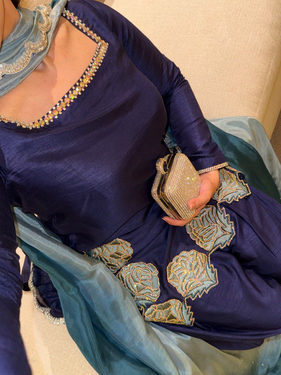 Premium Natural Crepe Kurta with Farshi Salwar & Chinon Silk Designer Dupatta ✨