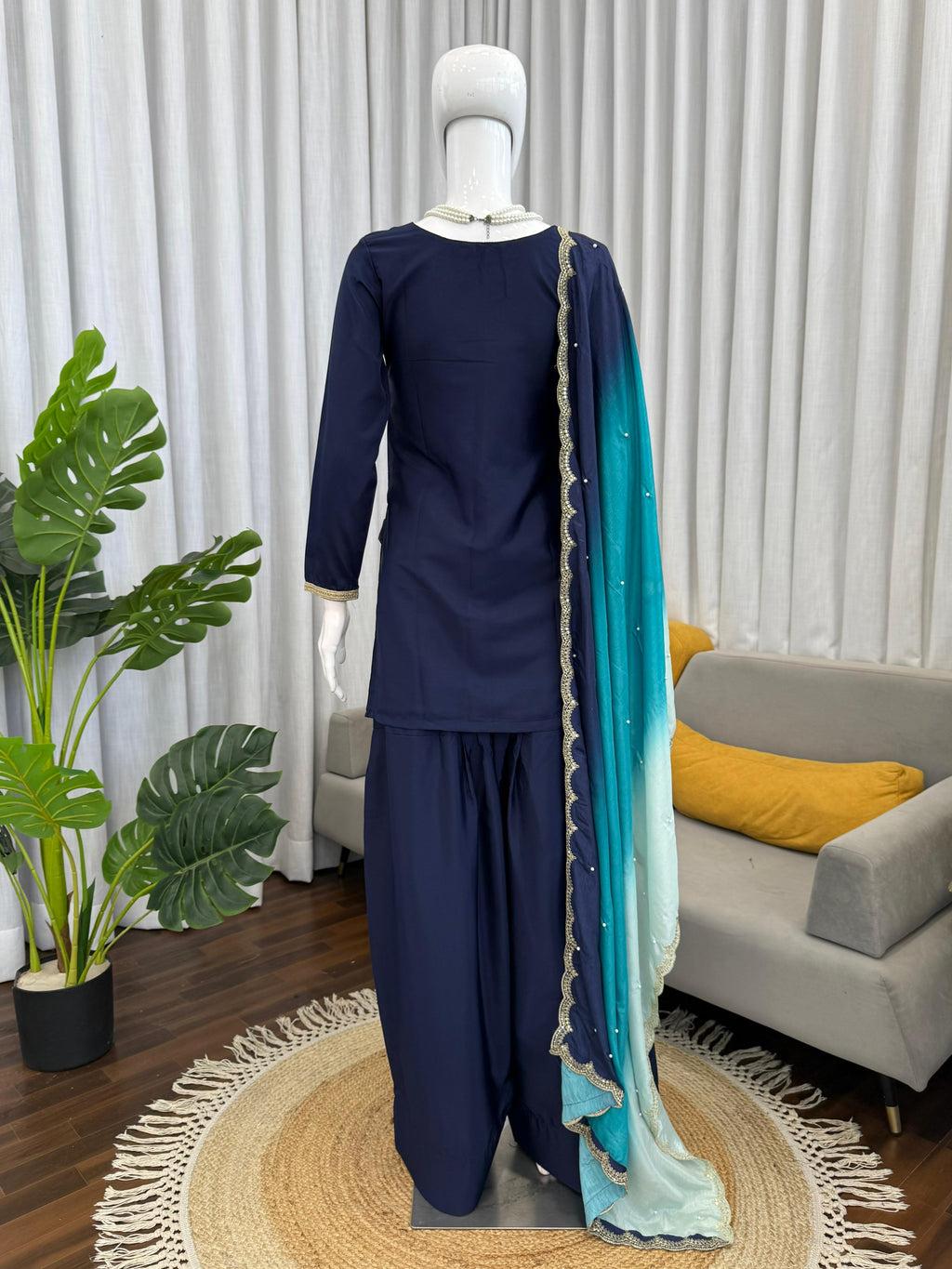 Premium Natural Crepe Kurta with Farshi Salwar & Chinon Silk Designer Dupatta ✨