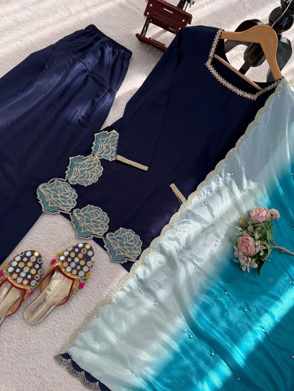 Premium Natural Crepe Kurta with Farshi Salwar & Chinon Silk Designer Dupatta ✨