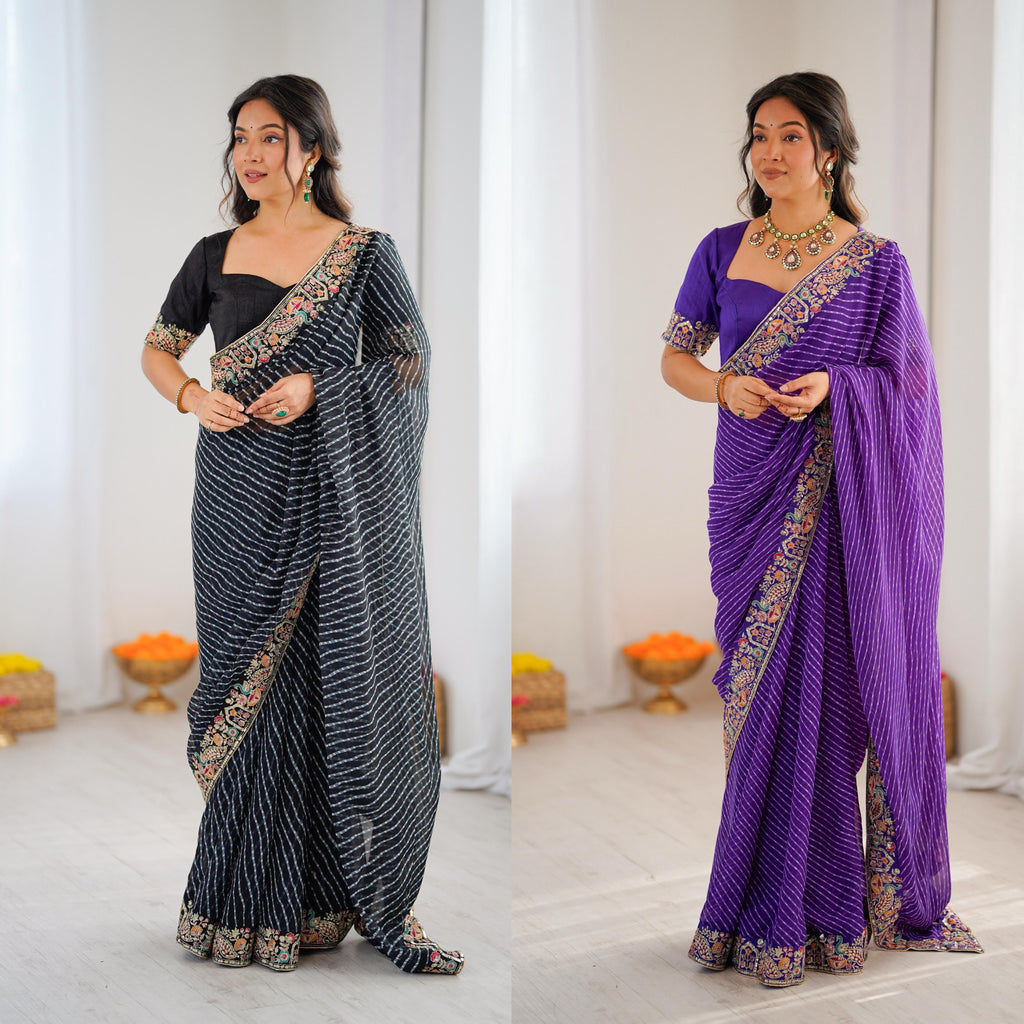 ✨ Premium Designer Faux Georgette Saree with Sequins Embroidery & Bandhani Print ✨
