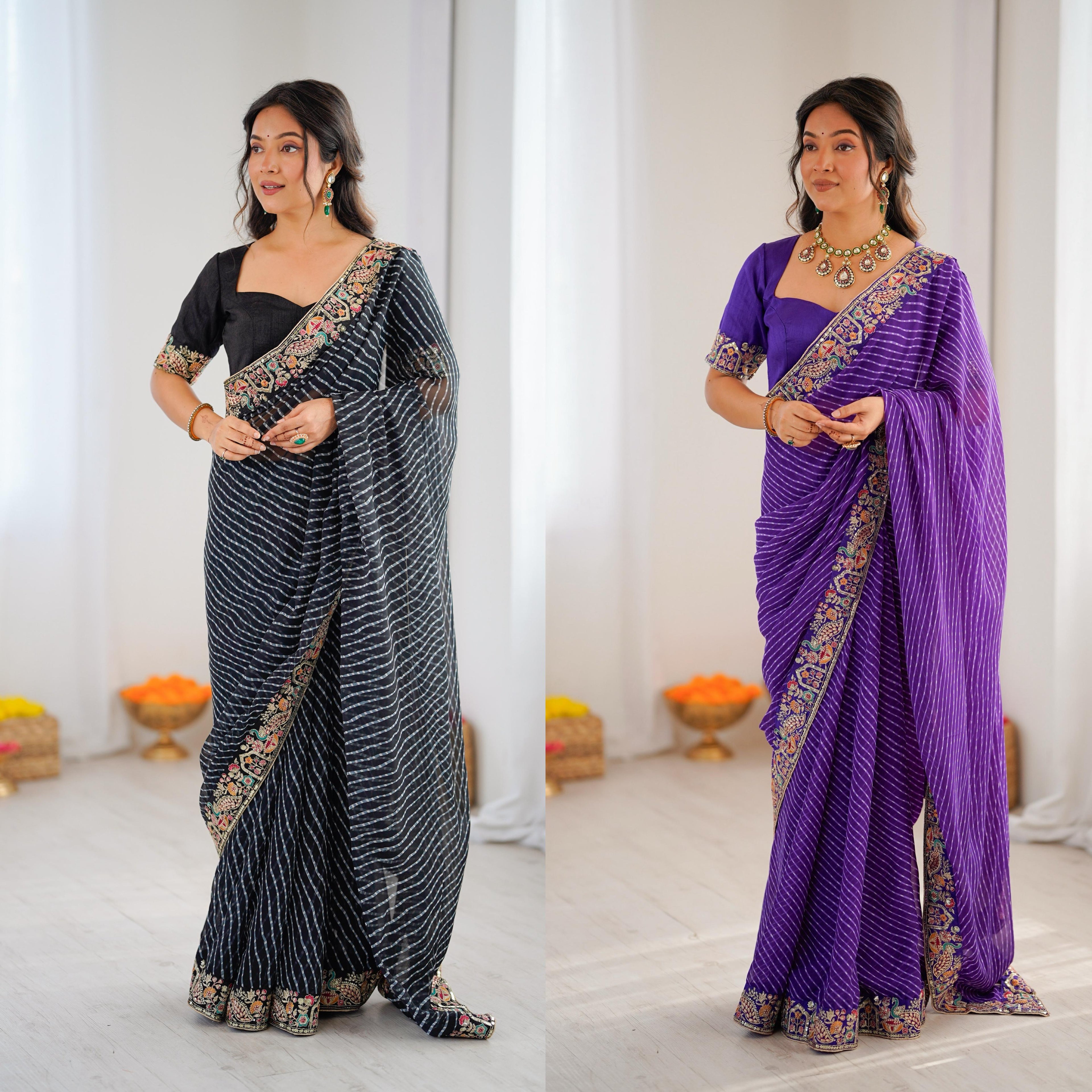 ✨ Premium Designer Faux Georgette Saree with Sequins Embroidery & Bandhani Print ✨