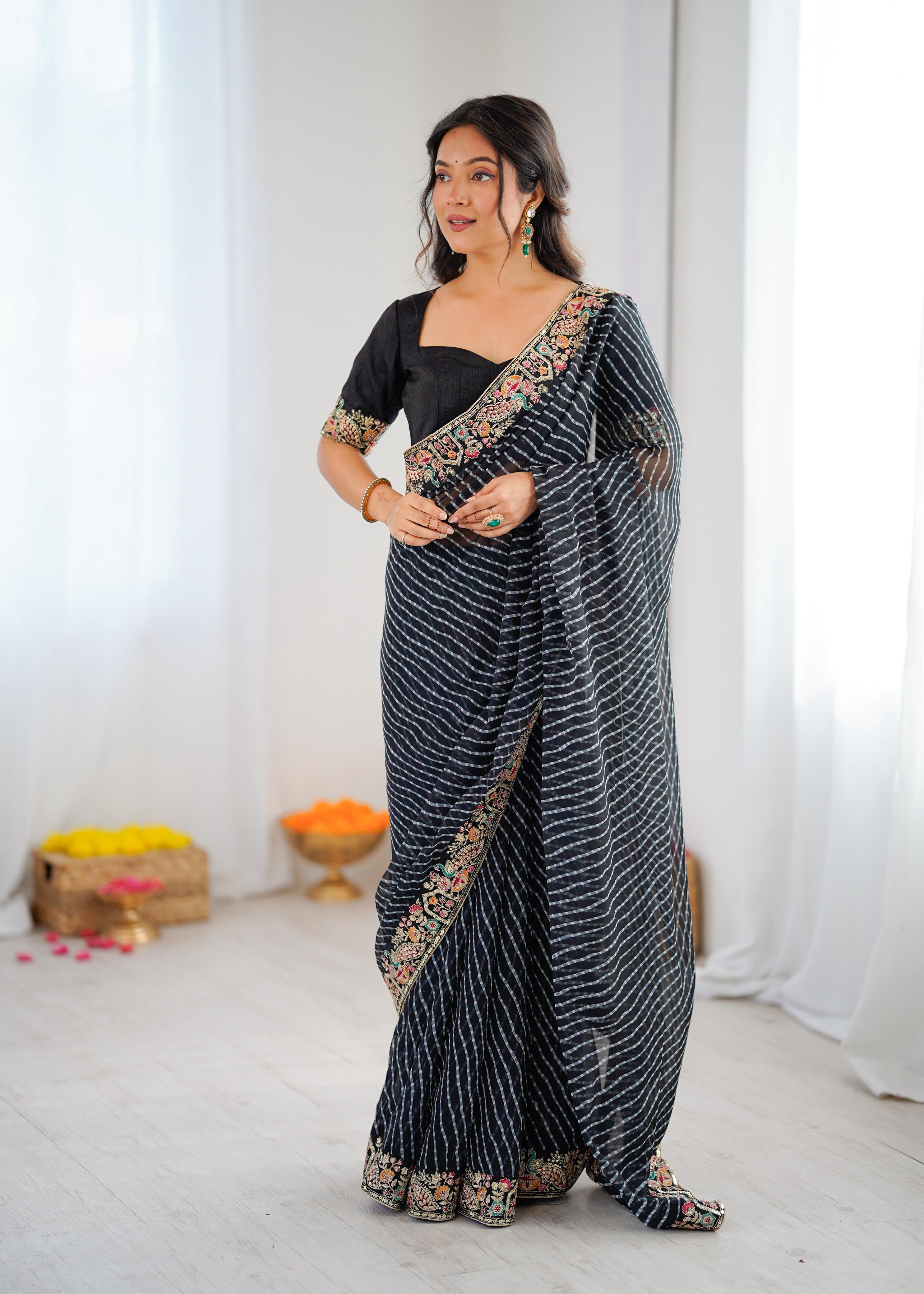 ✨ Premium Designer Faux Georgette Saree with Sequins Embroidery & Bandhani Print ✨