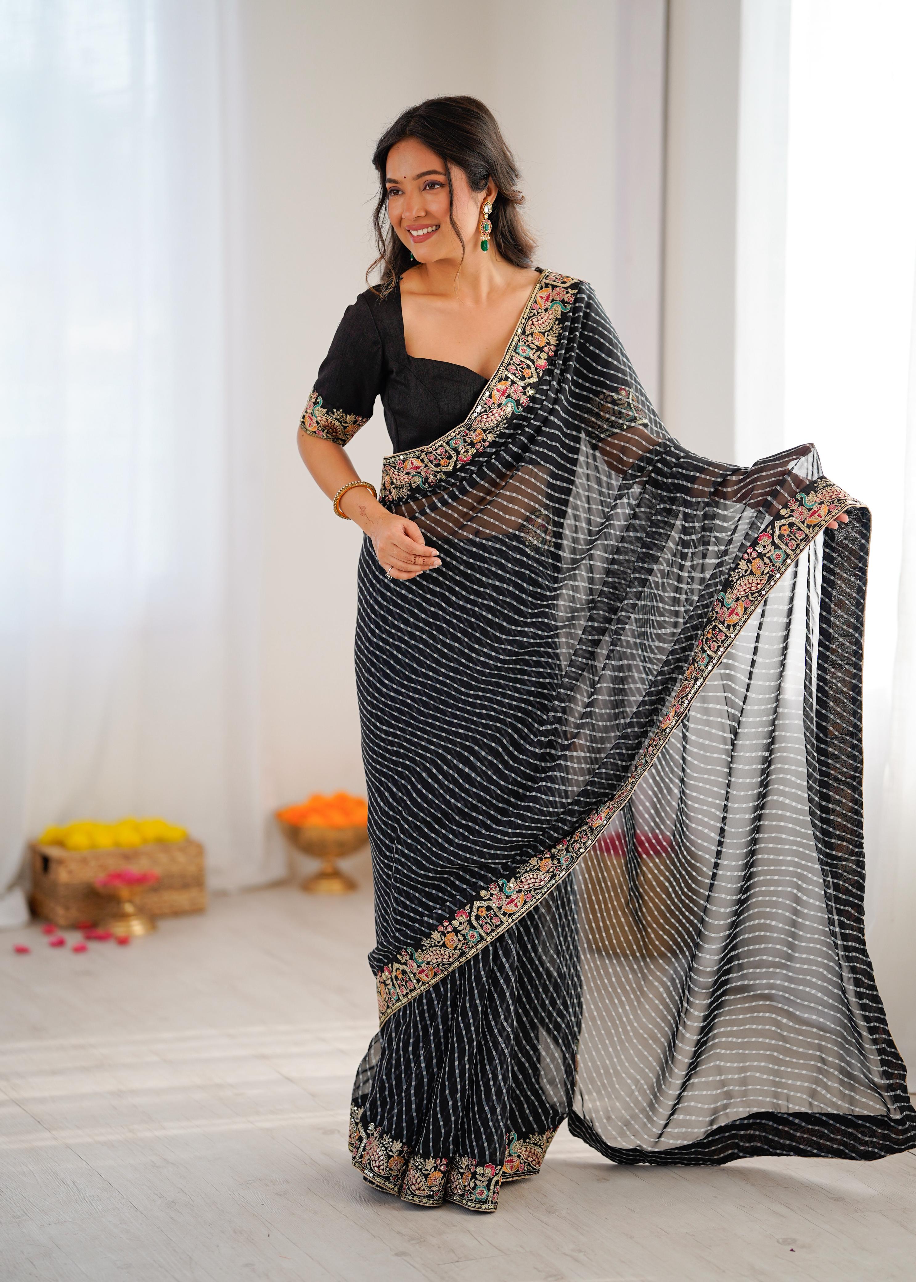 ✨ Premium Designer Faux Georgette Saree with Sequins Embroidery & Bandhani Print ✨