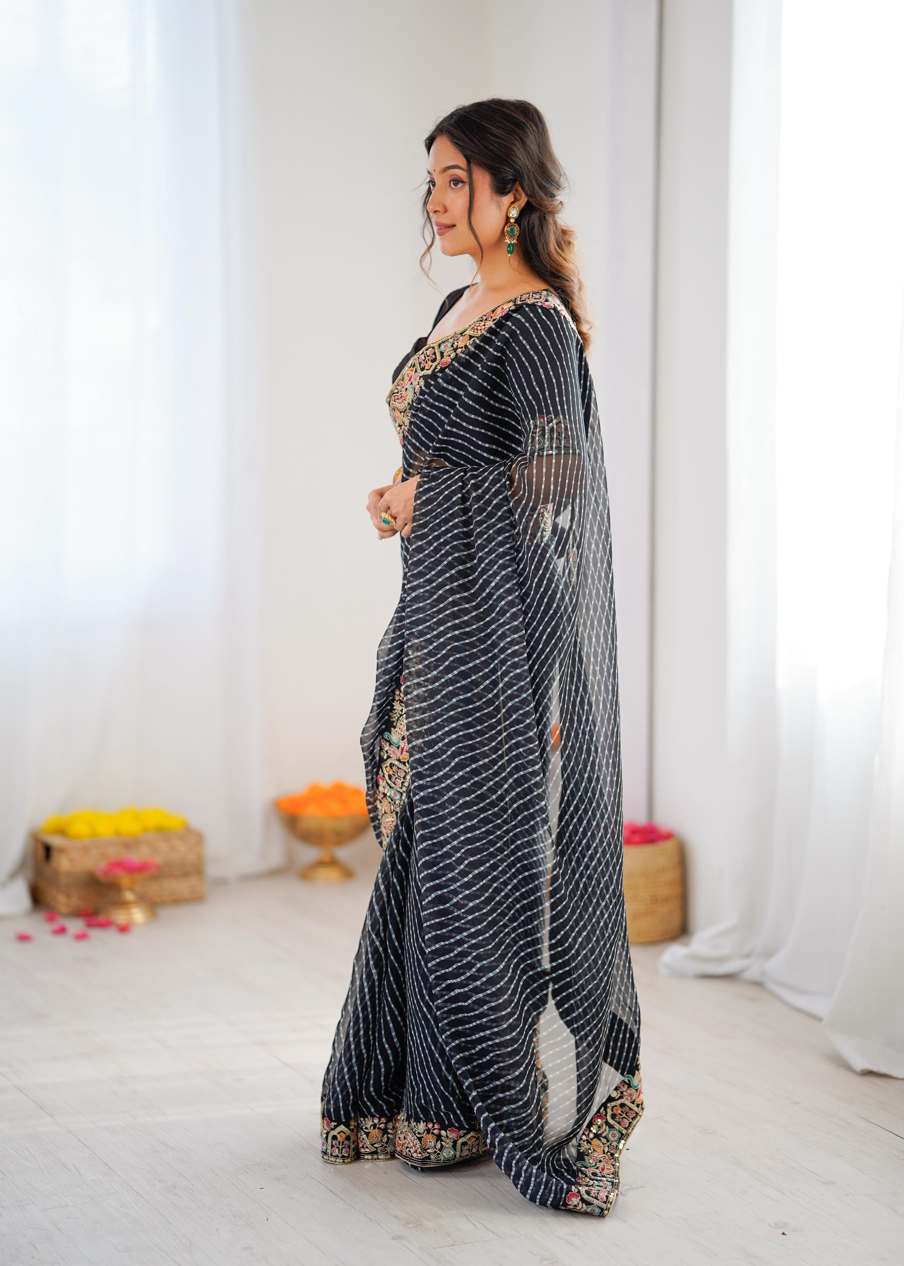 ✨ Premium Designer Faux Georgette Saree with Sequins Embroidery & Bandhani Print ✨