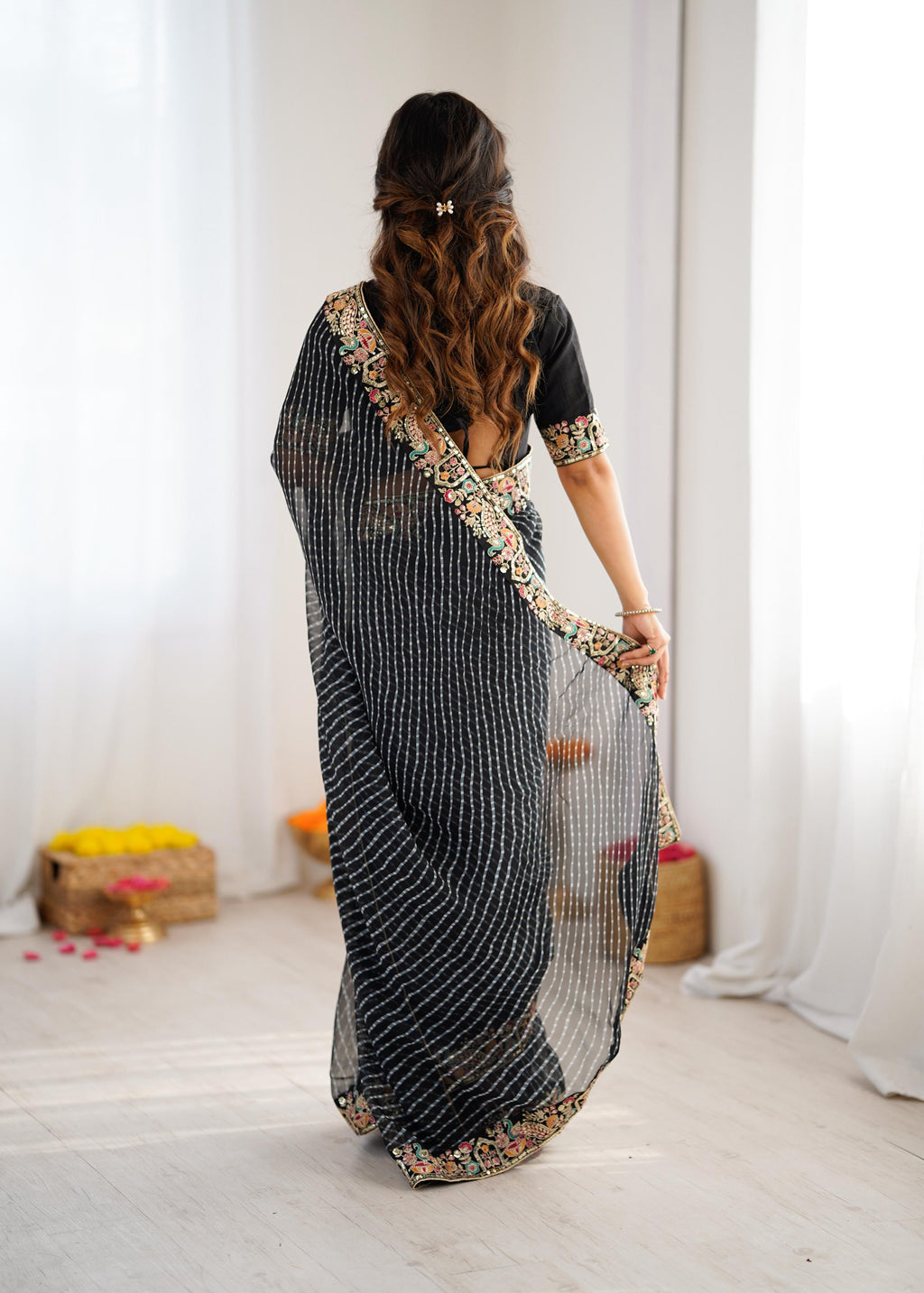 ✨ Premium Designer Faux Georgette Saree with Sequins Embroidery & Bandhani Print ✨