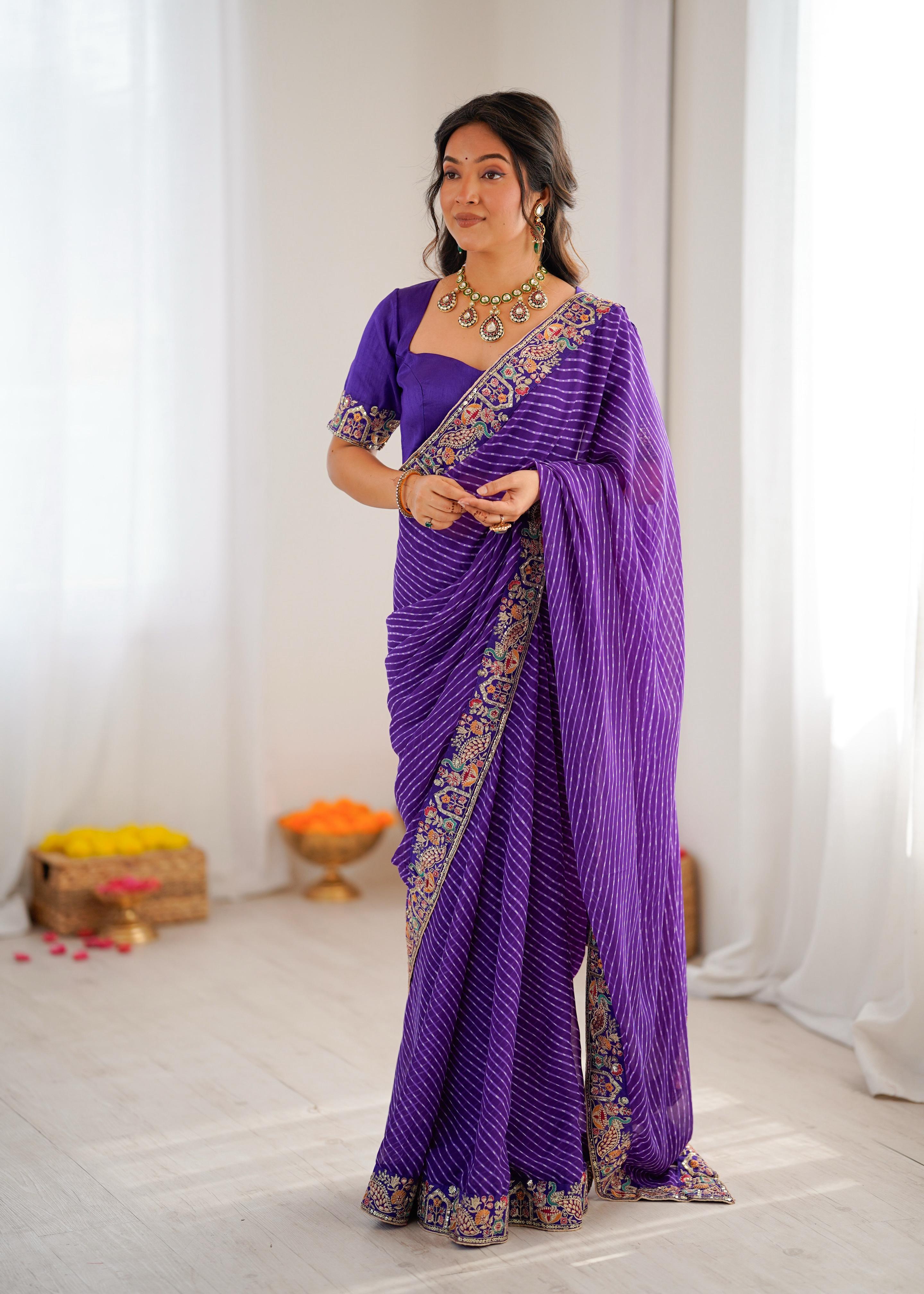✨ Premium Designer Faux Georgette Saree with Sequins Embroidery & Bandhani Print ✨