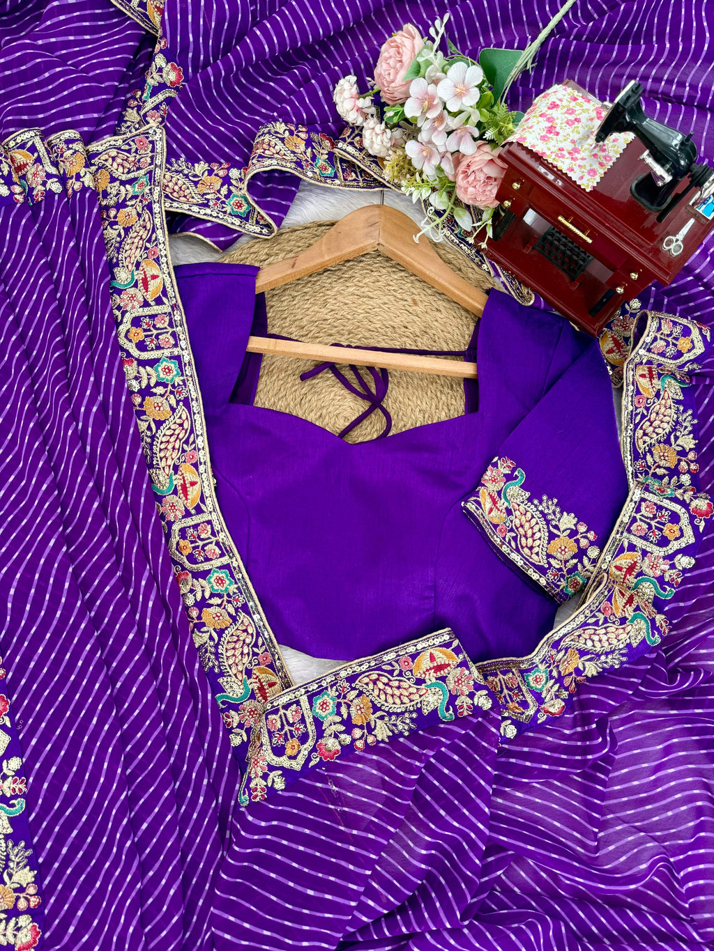 ✨ Premium Designer Faux Georgette Saree with Sequins Embroidery & Bandhani Print ✨
