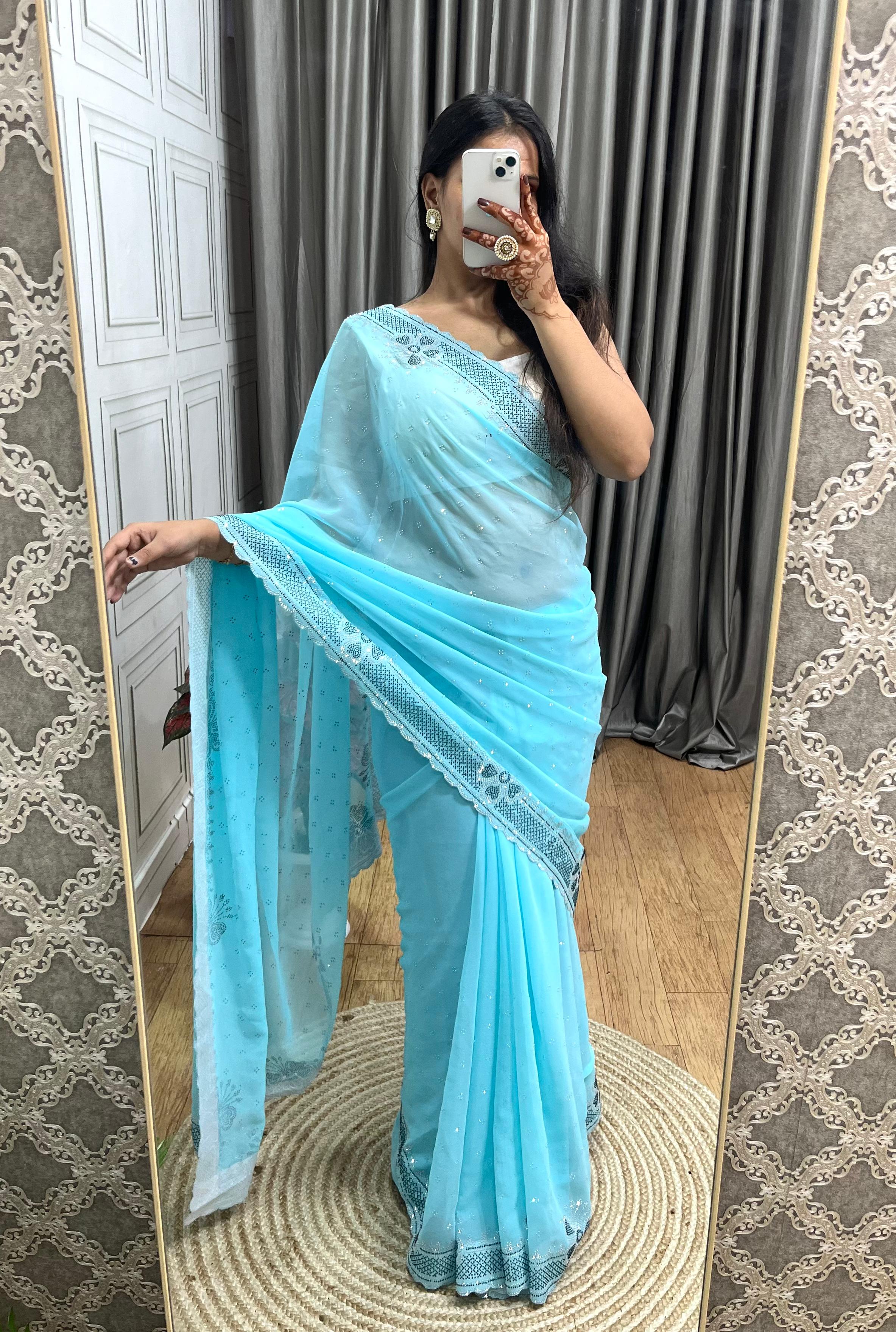 Butterfly Diamond Panel Work Saree  Premium Partywear Collection Elegant Shine Look