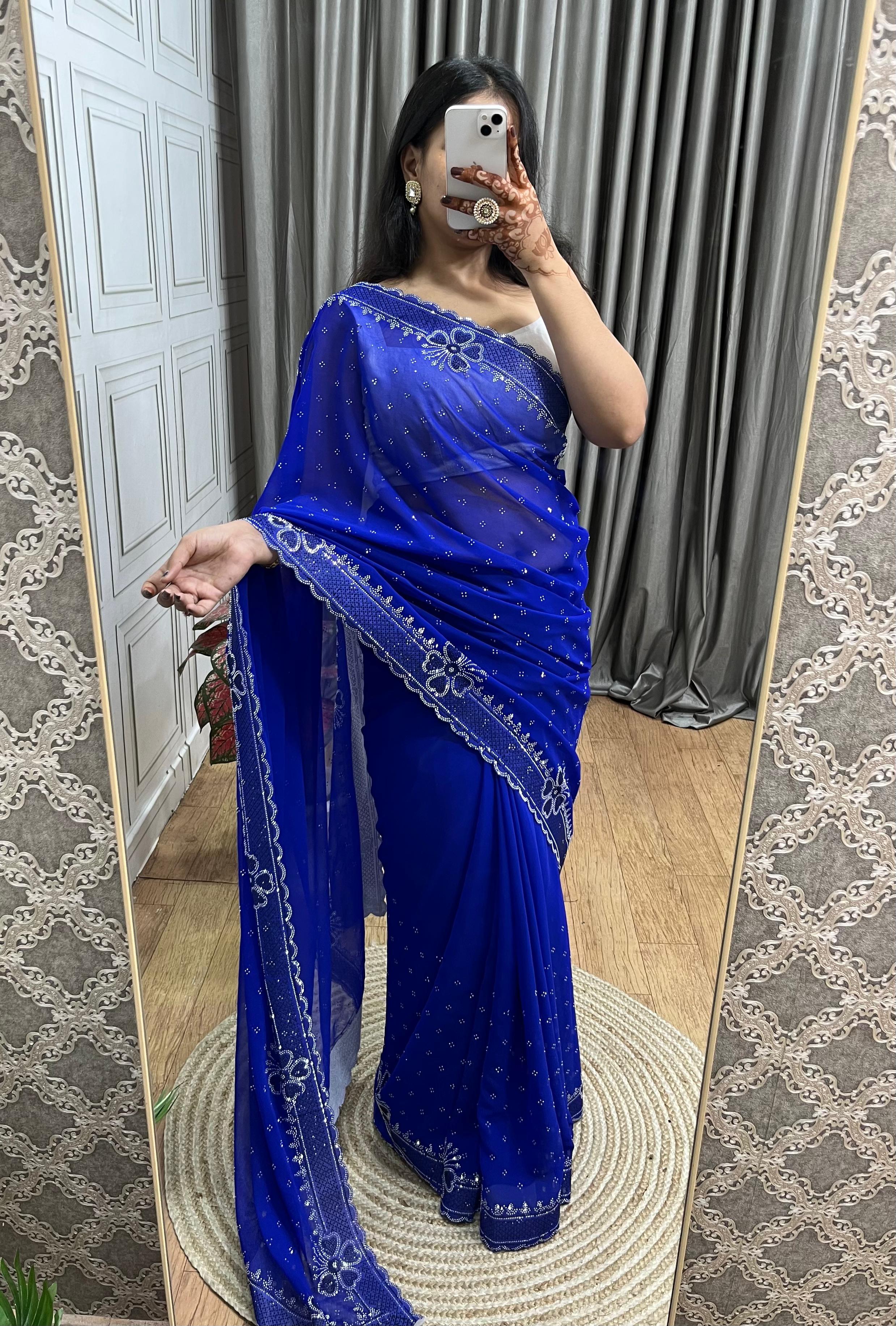 Butterfly Diamond Panel Work Saree  Premium Partywear Collection Elegant Shine Look