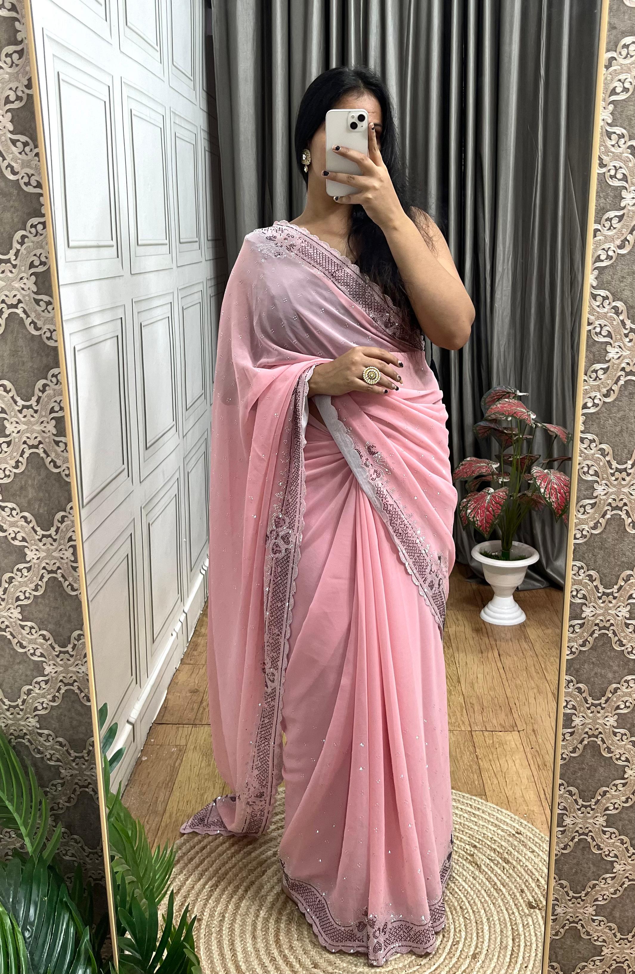 Butterfly Diamond Panel Work Saree  Premium Partywear Collection Elegant Shine Look