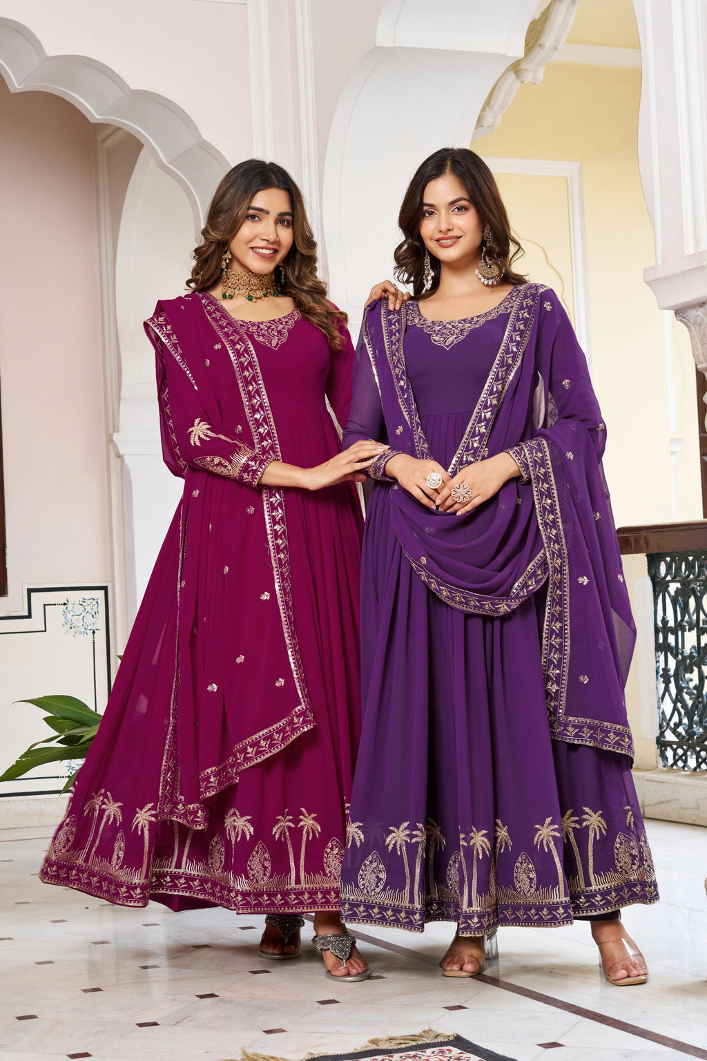 🧜🏻‍♂️✨ Designer Faux Georgette Gown Set with Pant & Dupatta ✨🧜🏻‍♂️