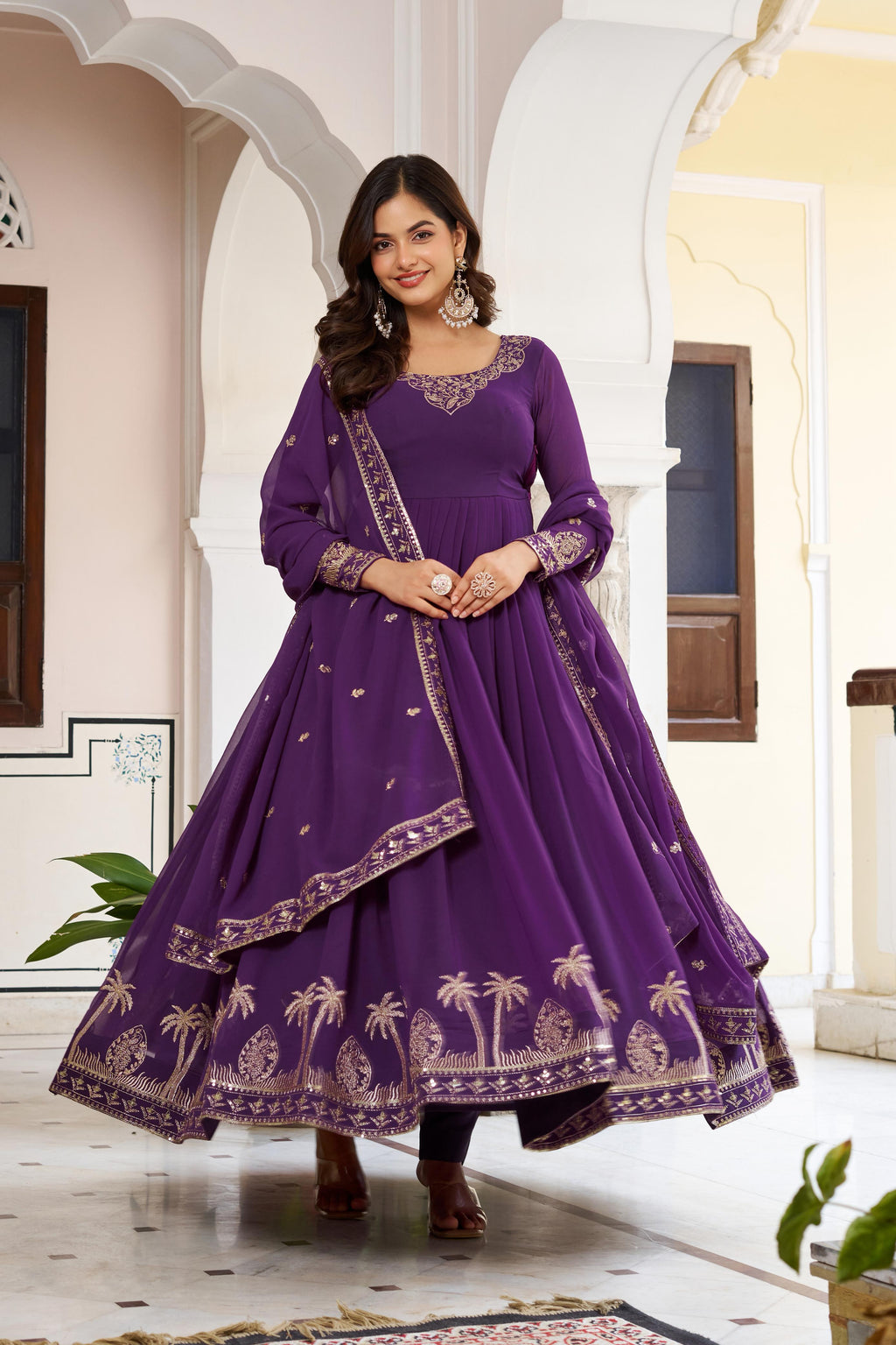 🧜🏻‍♂️✨ Designer Faux Georgette Gown Set with Pant & Dupatta ✨🧜🏻‍♂️