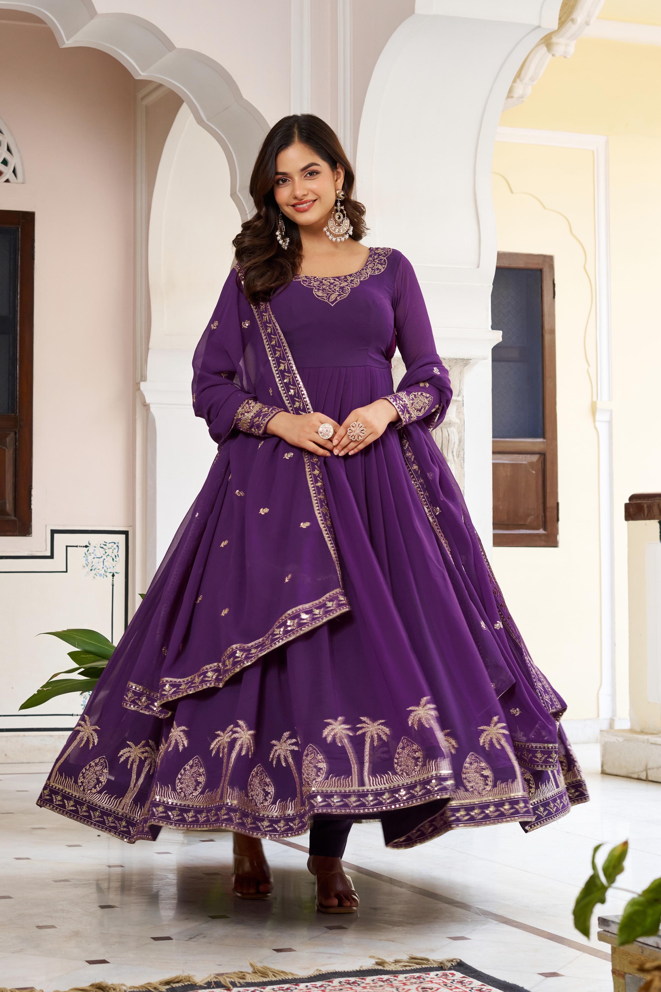 🧜🏻‍♂️✨ Designer Faux Georgette Gown Set with Pant & Dupatta ✨🧜🏻‍♂️