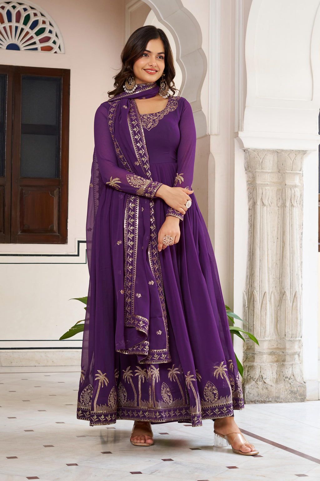 🧜🏻‍♂️✨ Designer Faux Georgette Gown Set with Pant & Dupatta ✨🧜🏻‍♂️