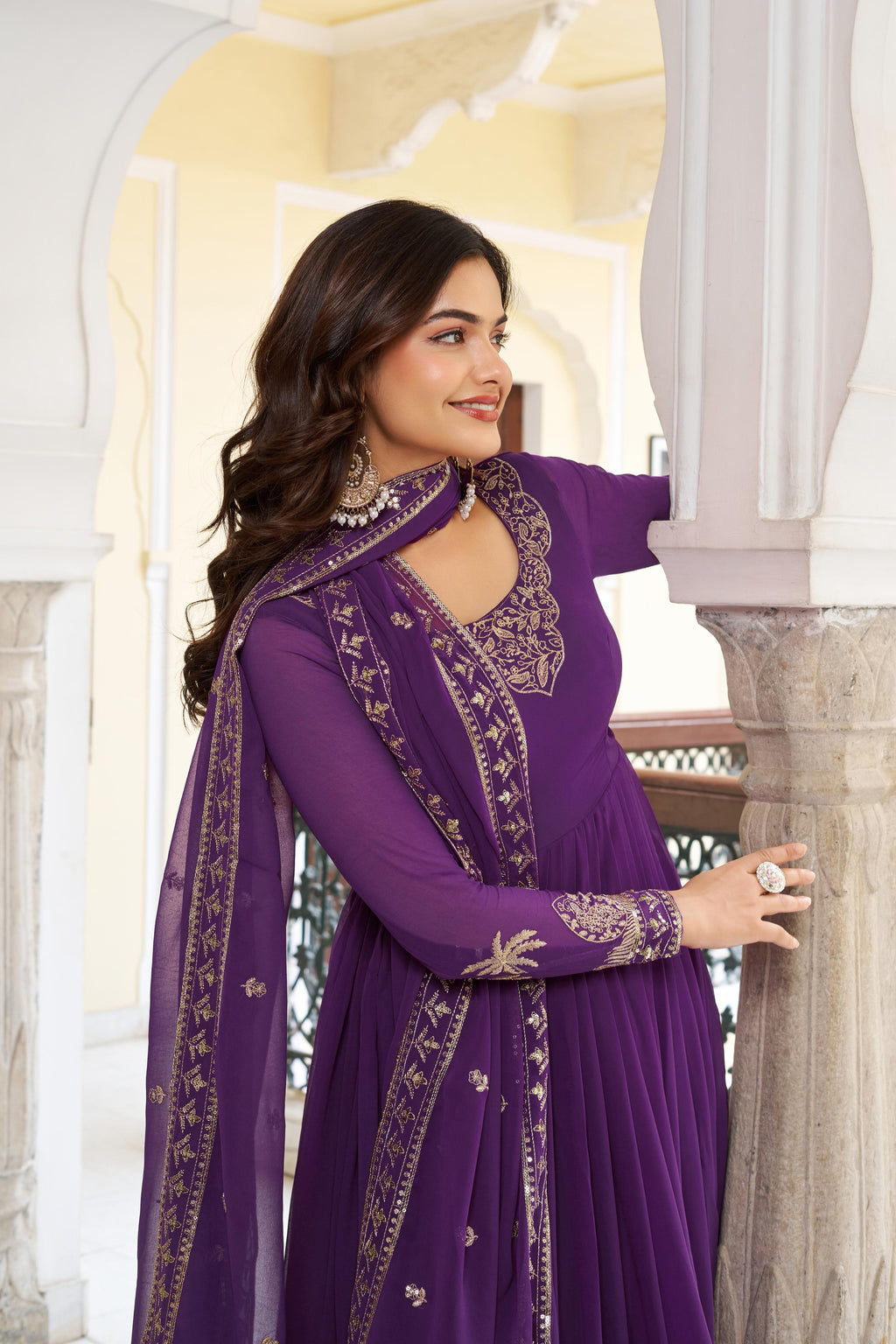 🧜🏻‍♂️✨ Designer Faux Georgette Gown Set with Pant & Dupatta ✨🧜🏻‍♂️
